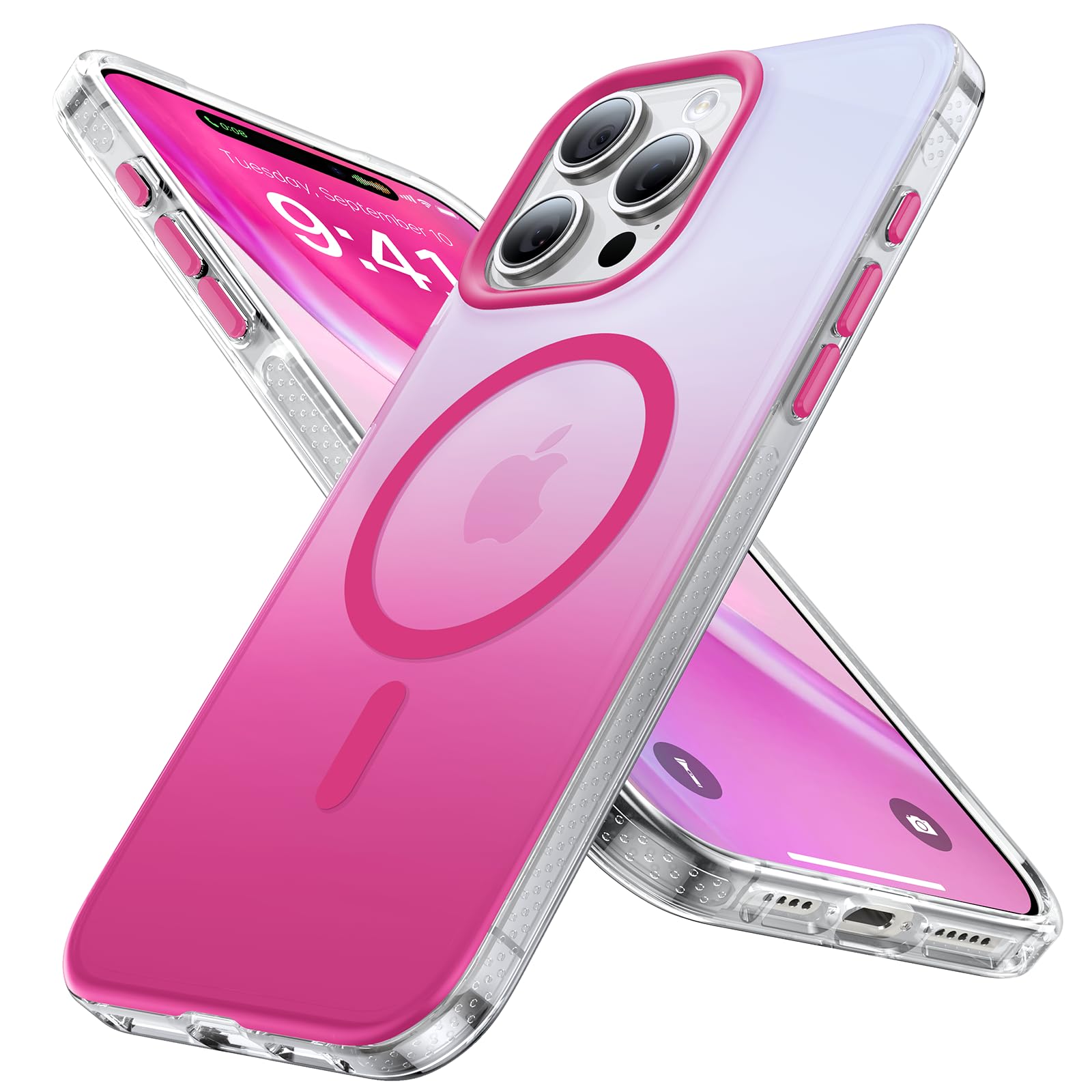 Aulofe Magnetic Shockproof for iPhone 16 Pro Max Case, Skin-friendly[Compatible with MagSafe] [Military-Grade Protection]Anti-Yellow Translucent Slim for iPhone 16 Pro Max Phone Case,Gradient Hot Pink