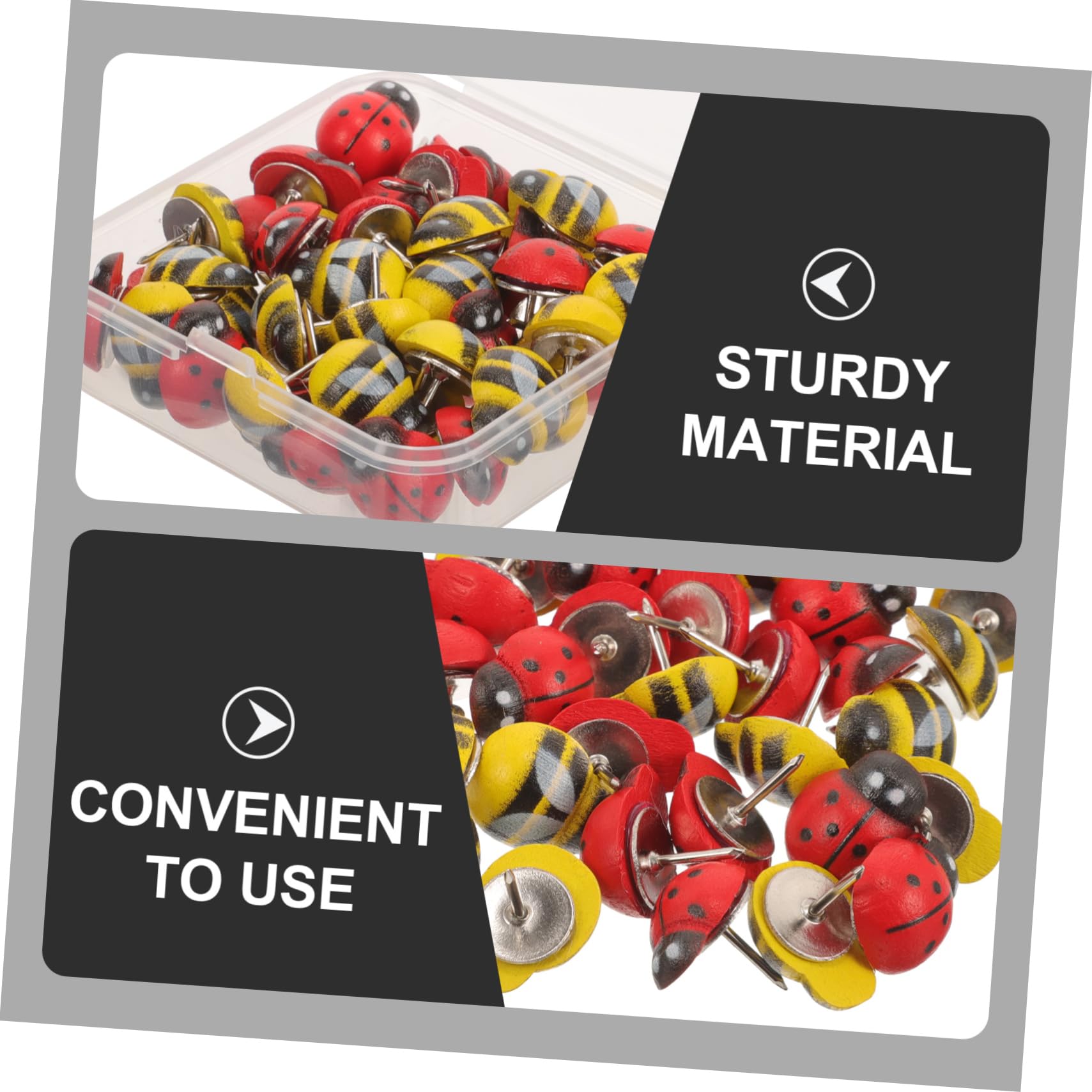 SHINEOFI 4 Sätze Reißzwecke Thumbtacks Karte Marienkäfer-pinnnadeln Daumennägel Stecknadeln Strapazierfähige Reißnägel Süßes Stationäres Tragen Stifte Farbig Colorful Hölzern 50 Stück * 4