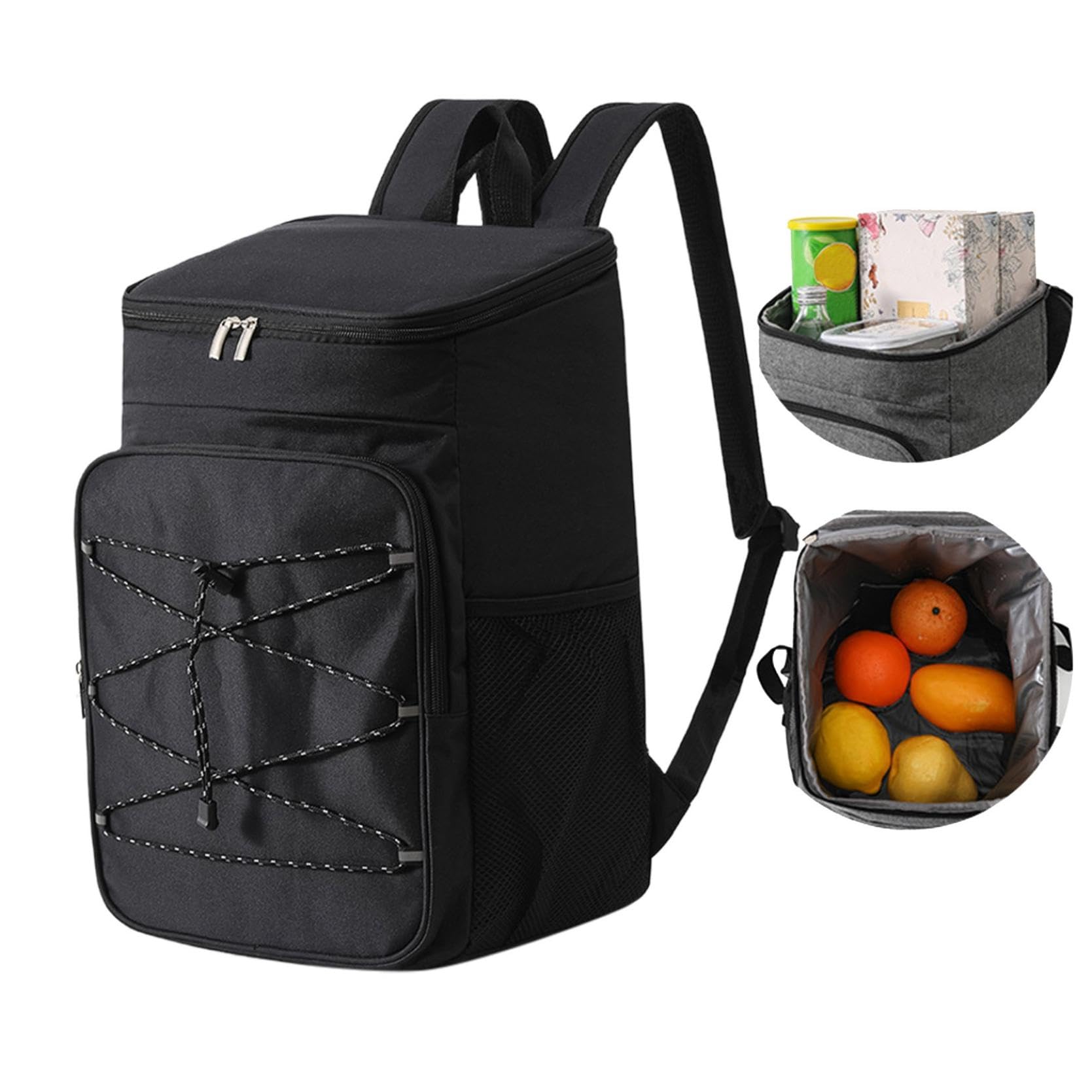 Cooler Backpack Insulated Lunch Bag, Large Capacity Leakproof Cool Bag for Beach Picnic Camping BBQ, Water-proof 600D Oxfords Backpack with Shoulder Straps​​ (Black)