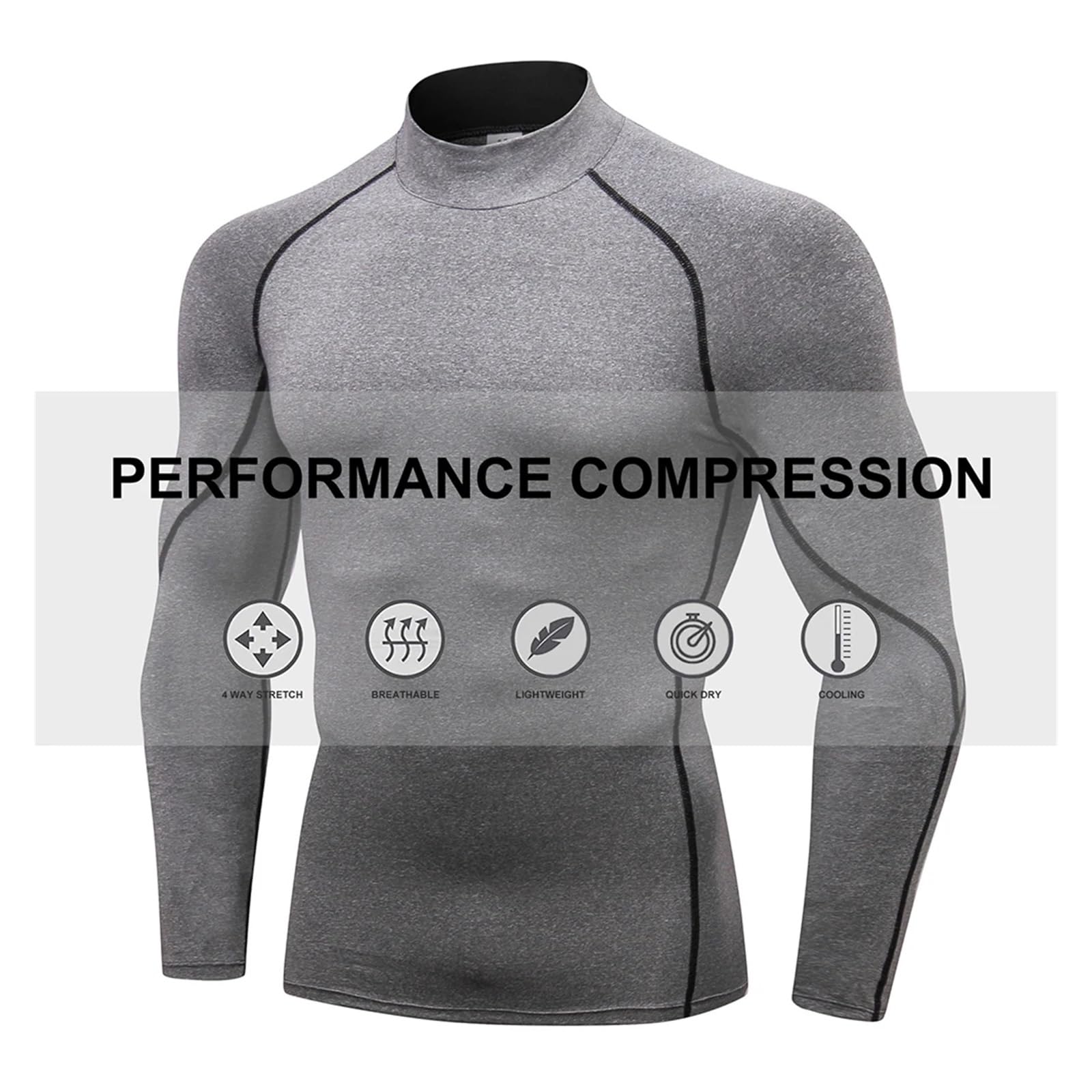 Camisa De Compresión Cuello Alto For Hombre, Camisetas Interiores Entrenamiento Manga Larga For, Mallas For Baloncesto, Correr, Capa Base Atléticas