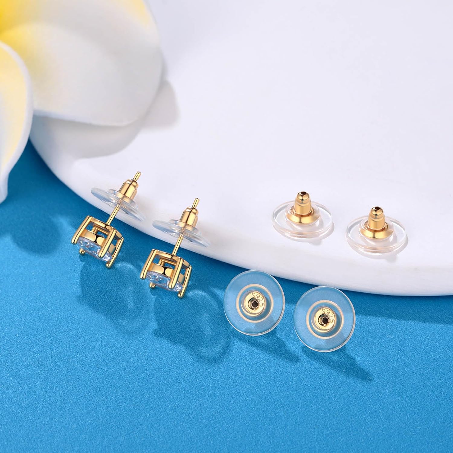 6 PCS 14K Gold Locking Earring Backs for Studs Droopy Ears Heavy Earrings, 925 Sterling Silver Hypoallergenice Earring Backs Replacements for Women Men (Gold) - Image 2