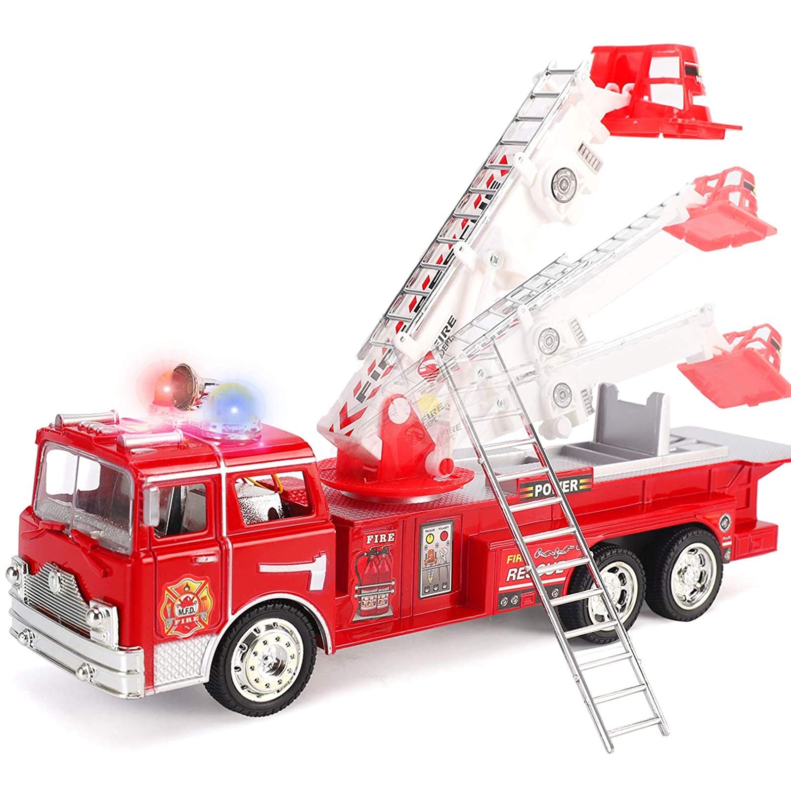Liberty Imports 12 inches Bump and Go Rescue Fire Engine Truck Kids Toy with Extending Ladder and Lights and Siren Sounds