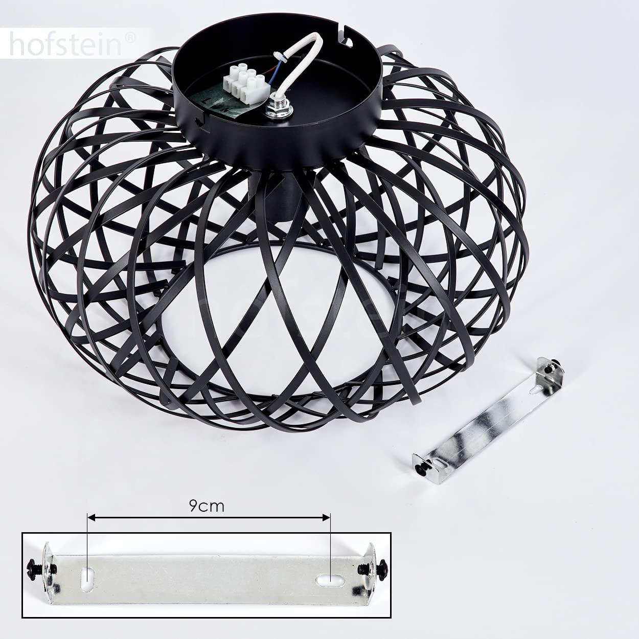 Oravi plafondlamp, ronde plafondlamp van metaal/bamboe in zwart/natuur, 1-lichts, E27 fitting, 40 cm, licht in retro/vintage design met geweldig lichteffect door rasteroptiek, zonder gloeilamp