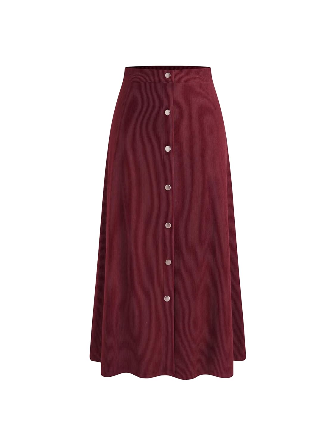 CIDER Skirts for Women Corduroy Midi A Line Ruffle Button Front Mid Waist Solid Casual Skirt