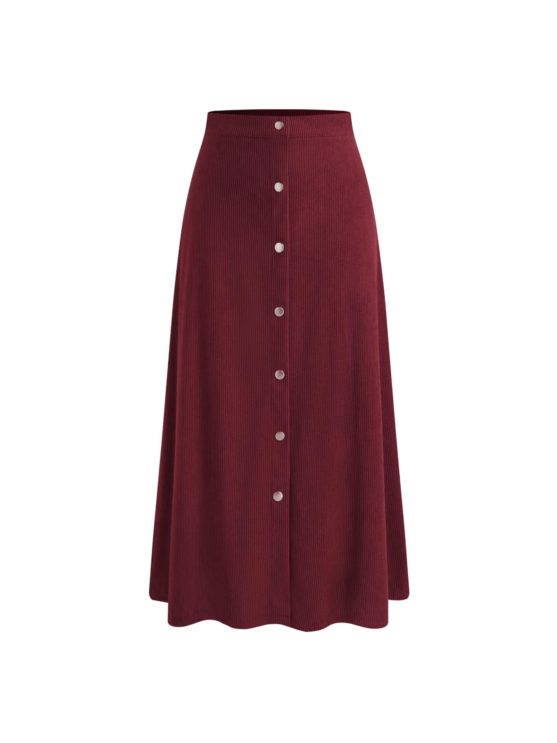 CIDER Skirts for Women Corduroy Midi A Line Ruffle Button Front Mid Waist Solid Casual Skirt