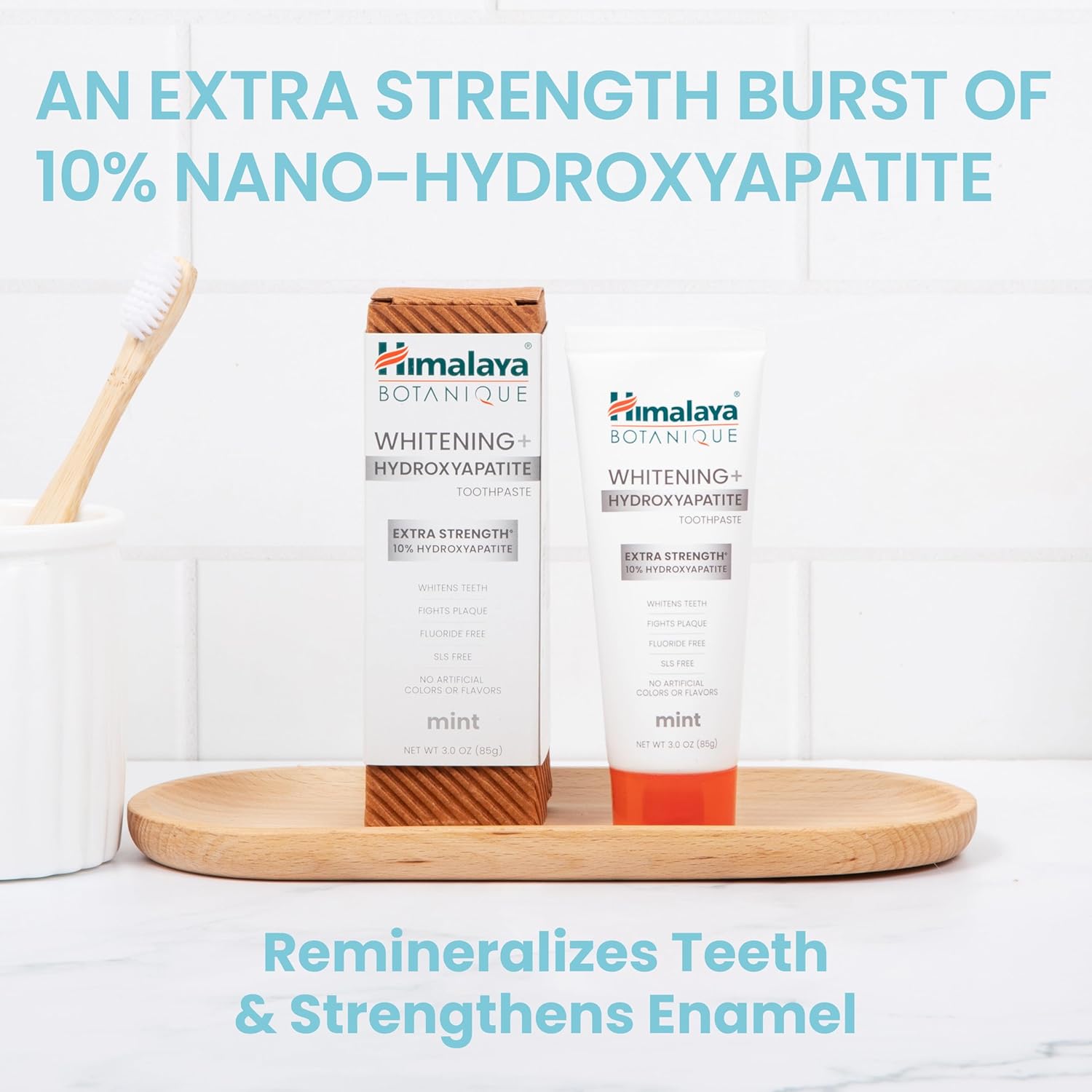 Himalaya Botanique Whitening + Extra Strength Hydroxyapatite Toothpaste - 10% Nano Hydroxyapatite to Support Remineralization & Restore Enamel to Strengthen Teeth - Vegan, Mint Flavor, 3 oz - Image 3
