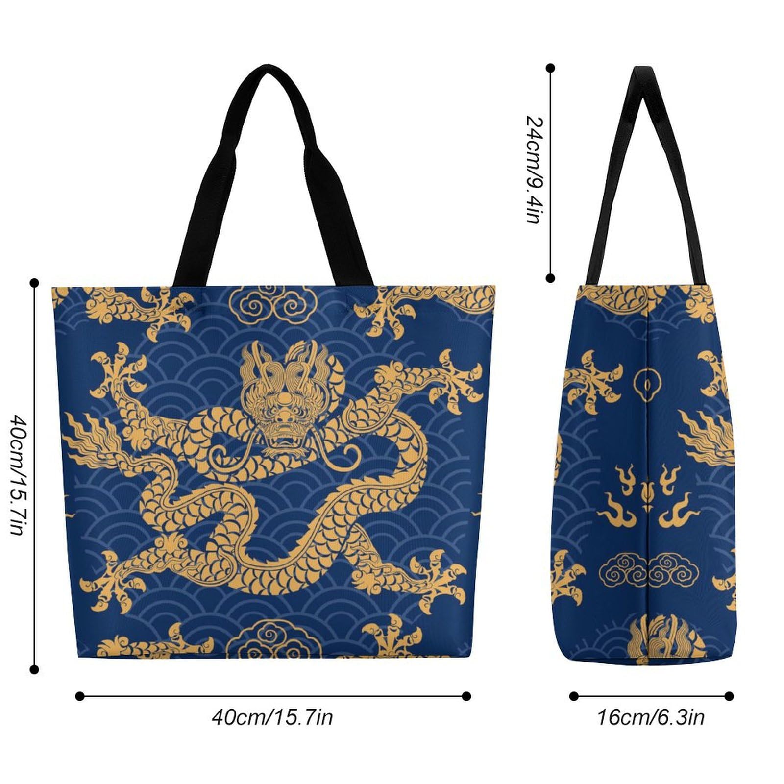 Amazon.co.jp: トートバッグ 青 龍 ドラゴン柄 和柄 ハンドバッグ