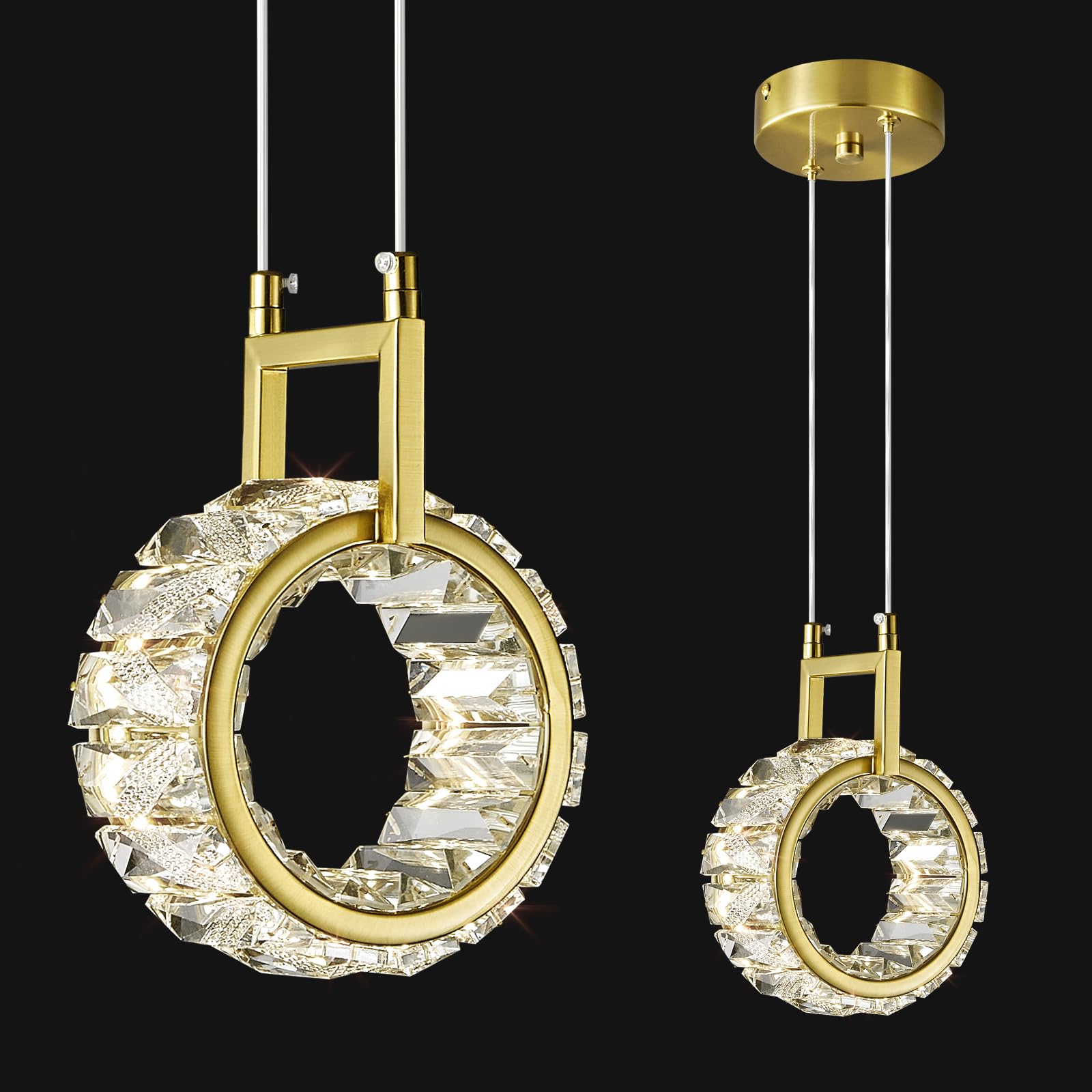 ZPBSJ Kitchen Island Mini Pendant Lights Modern Led Crystal Pendant Light Gold Round Chandelier 12W for Dining Room Living Room Kitchen Bedroom Bar(1-Light)