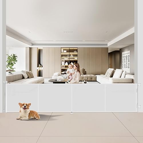 Miniatura 10 de Puertas retráctiles para bebés de 200 pulgadas, 42 pulgadas de alto, Puerta retráctil con diseño de tira reforzada para evitar gatear a través, 16
