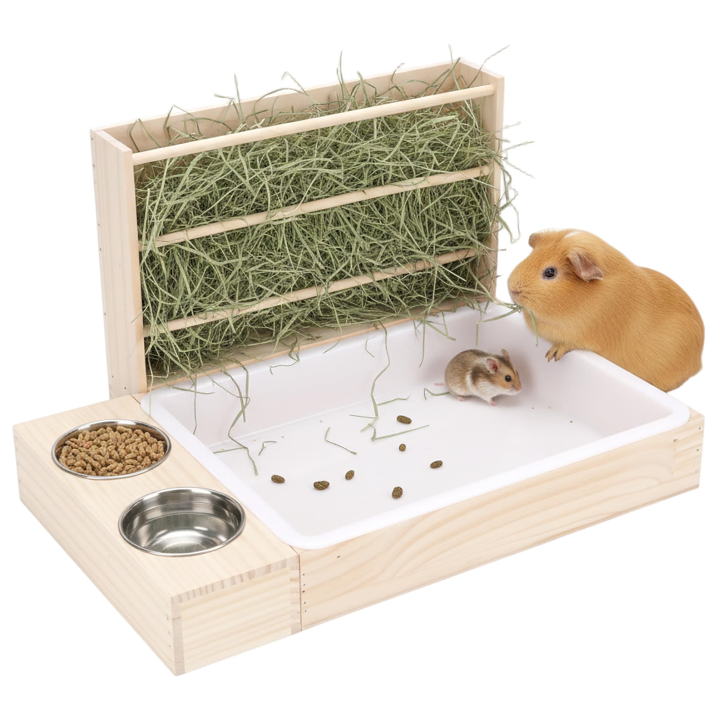 Mangeoire à Foin pour Lapin, mangeoire à Foin pour Lapin avec bac litière – Bol Nourriture en Bois pour Cochon d'Inde et Habitat pour Petits Animaux (Lapins, cailles, Hamsters)