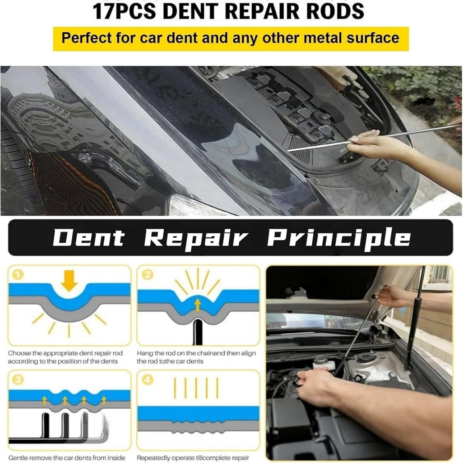 Lanxiu Paintless Dent Removal Kit, 17 Pcs Car Dent Repair Kit