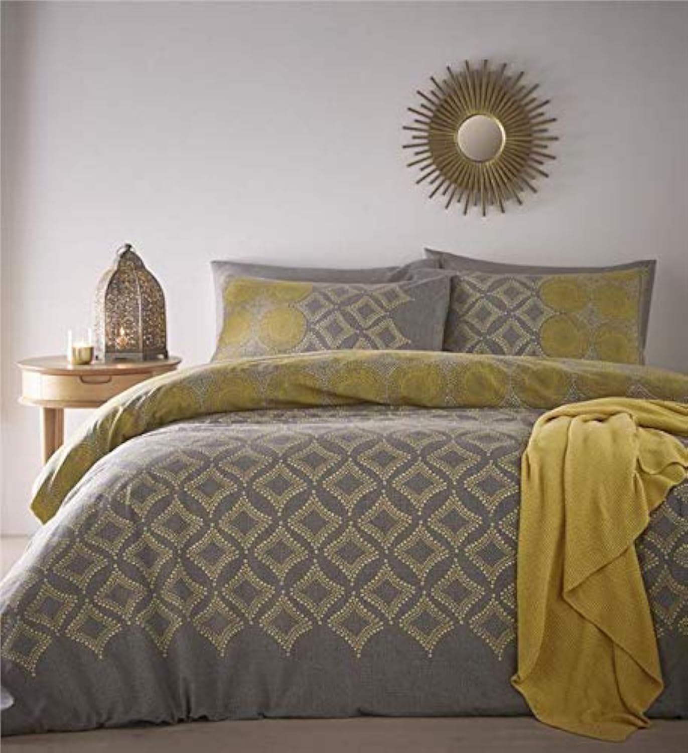 Homemaker Bedding (Superking Size) Moroccan Duvet Set Ochre & Quilt Cover & Pillow Cases Bedding Grey