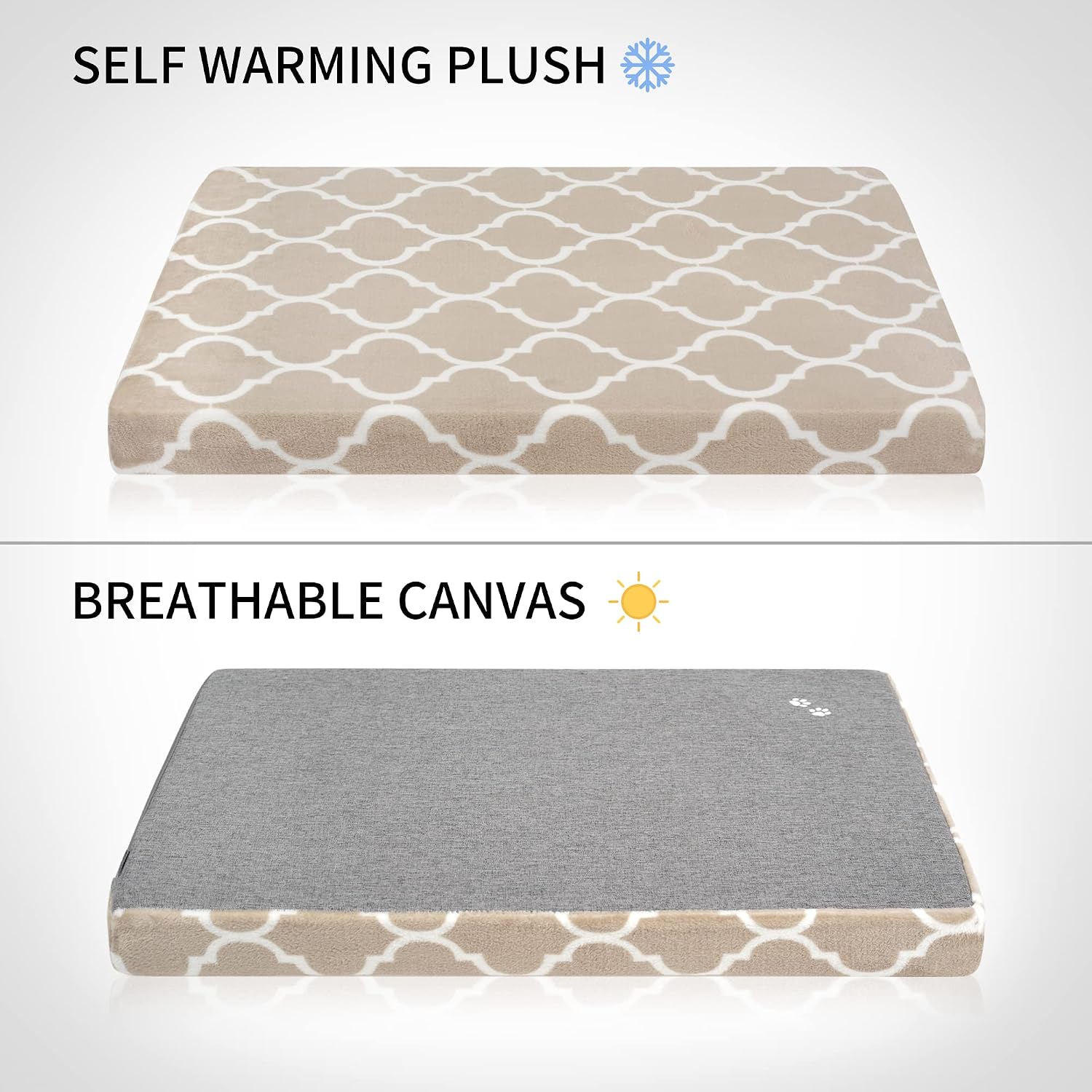 KROSER 24"/30"/36"/42"/48" Reversible Dog Bed (Warm&Cool) Stylish Pet Mattress Bed with Water Absorbing & Waterproof Linings, Removable Machine Washable Cover, Firm Support Pet Mat for Dogs 25-110lbs