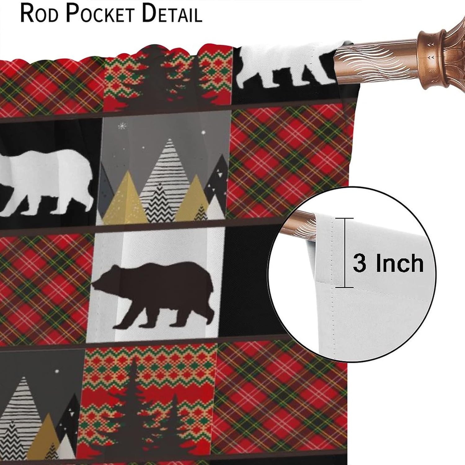 Black Bear Plaid Blackout Curtains for Bedroom,Rustic Red Black Check Farm Farmhouse Cabin Wildlife Bear Window Curtains Rod Pocket 2 Panels 63L x 31.5W