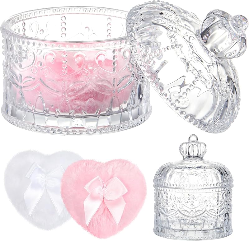Tioncy Conjunto com 3 peças de recipiente para pó e puffs, modelo Crown, transparente