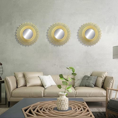 Miniatura 7 de GOmaize Bonito espejo de pared con forma de corona juego de 3 mini espejos colgantes de pared decoración bohemia del hogar para apartamentos sala de