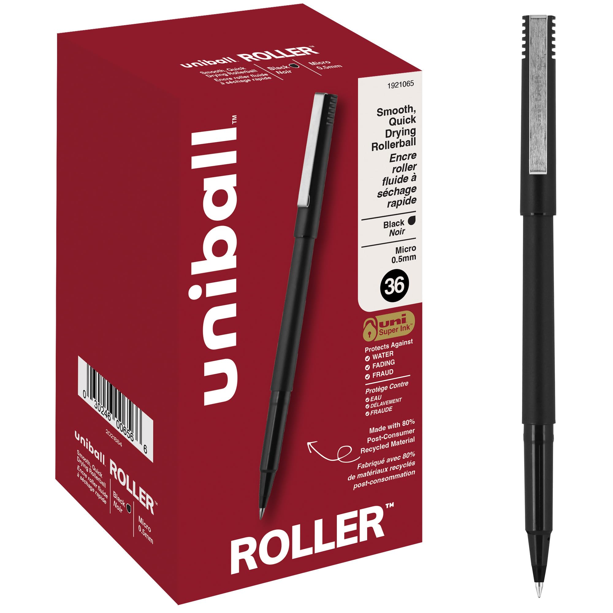 uni-ball Roller Pens, Micro Point (0.5mm), Black, 36 Count