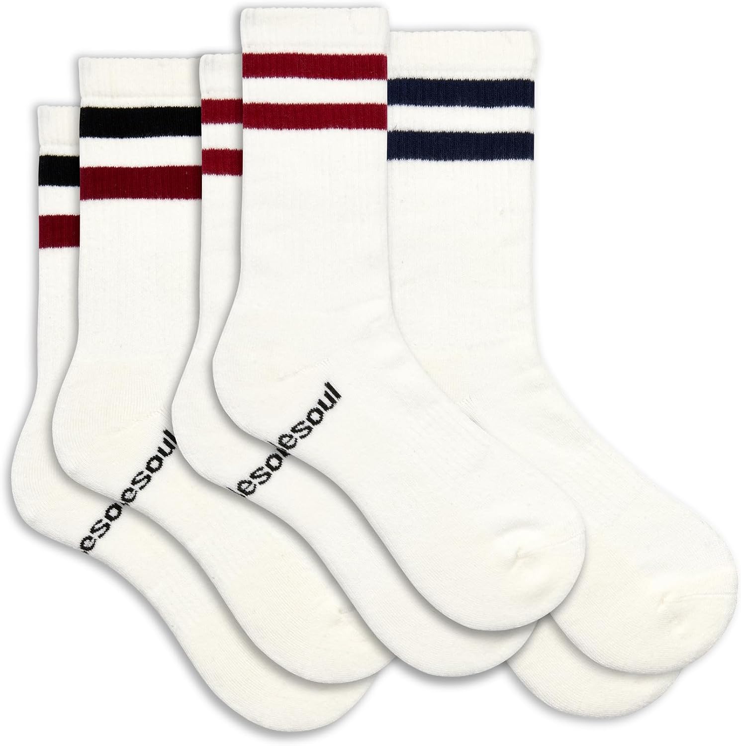 doublesoul Men & Women 3 Pack Mixed Varsity Crew Socks, High Socks, Organic Cotton