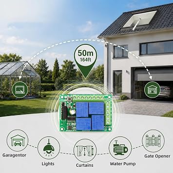 QIACHIP 4 channel Wireless 12V Remote Control Switch 433 Mhz Relay | Receiver with Transmitter,For Garage Door Motor/Light DIY Controller,RF 10A Volt Free Relay