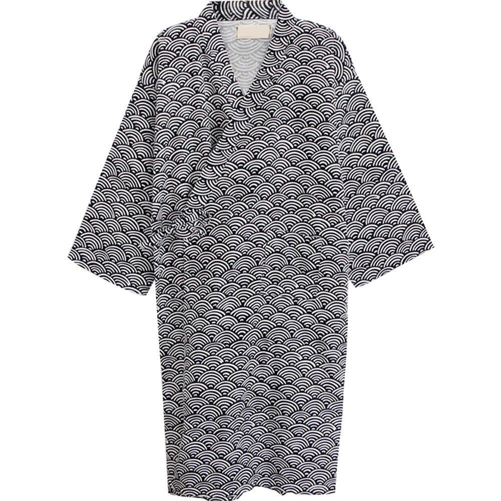 Sanfly Men's Black Kimono Bathrobe Classic Bathrobe Kimono Traditional Print Gown Japanese Style Sleepwear Bath Robe For Indoor Outdoor