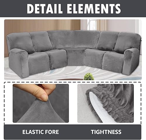 Miniatura 2 de Funda elástica de terciopelo en forma de L para sofá esquinero, 7 piezas, fundas de sofá esquinero para sofá seccional, fundas de sofá reclinables