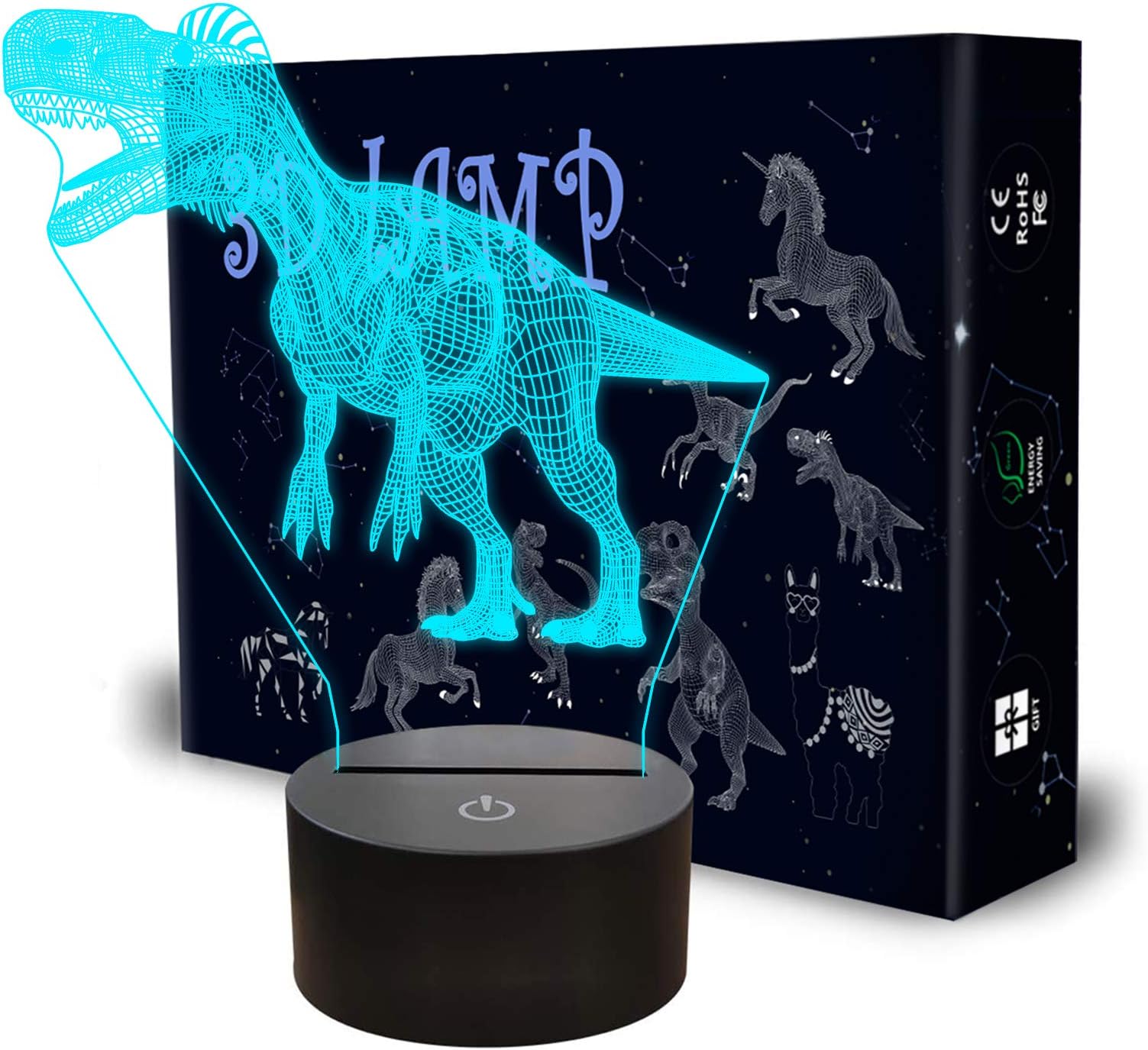 3D Dinosaur Night Light, Kids 3D Illusion Lamp for Bedroom Decor with 7 Color Changing and Smart Touch Control, Dinosaur Gifts for Boys and Girls Christmas by QpenguinBabies