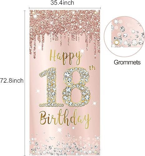 Miniatura 3 de Cartel de feliz cumpleaños número 18 para niñas, decoración de fondo de fiesta de cumpleaños de 18 años, decoración temática de cumpleaños de