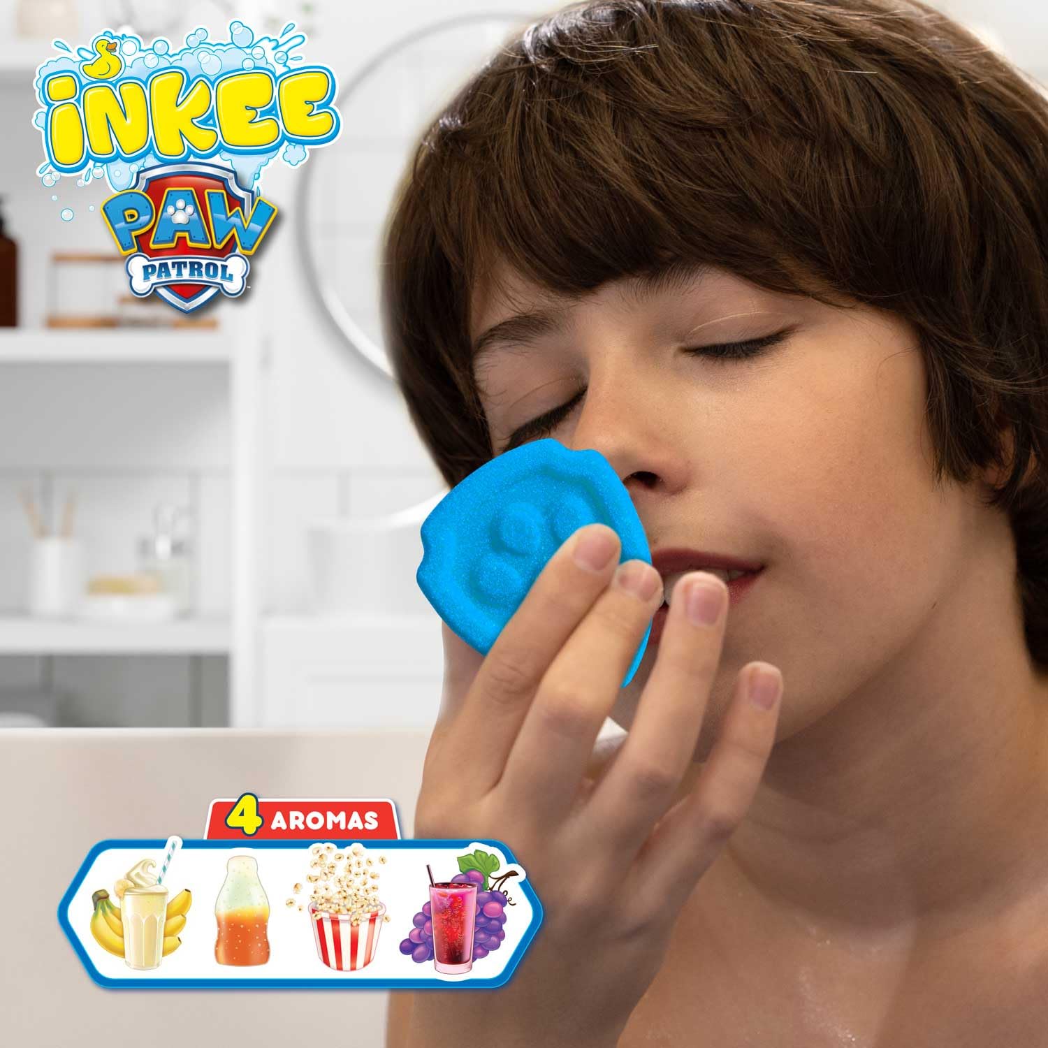 INKEE Coffret de bain PAT PATROUILLE - Set de bain avec 4 boules de bain et 5 figurines Pat Patrouille, Bombes de bain surprise parfumées à l'huile d'amande douce