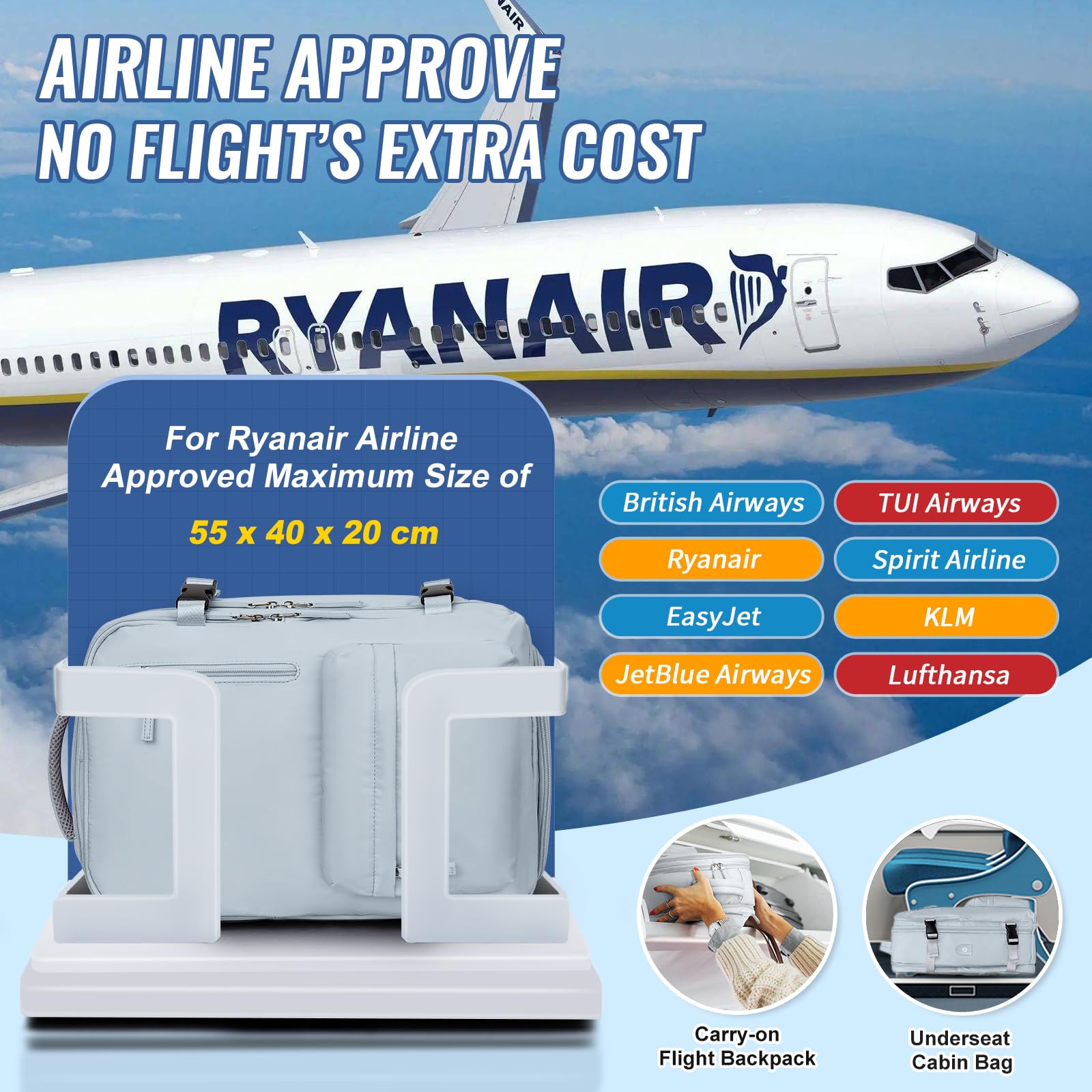 SZLX Borse da Cabina per Easyjet 45x36x20 Zaino da Viaggio Donna Ryanair 40x20x25 Bagaglio a Mano con porta usb zaino da viaggio aereo bagaglio a mano zaino per laptop Casual Daypack