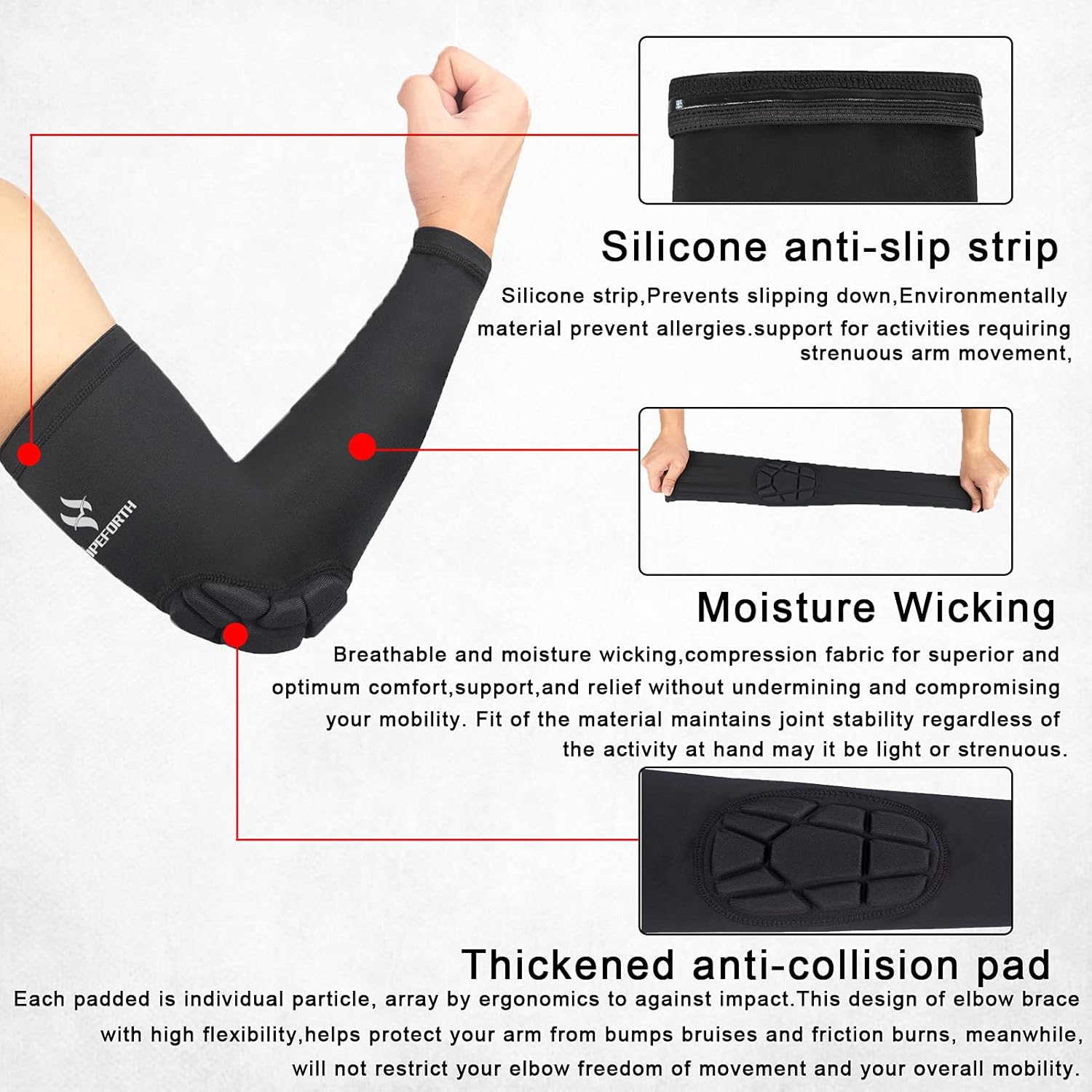 HOPEFORTH 2PCS Padded Elbow Sleeves Compression Arm Protective Support : Sports & Outdoors