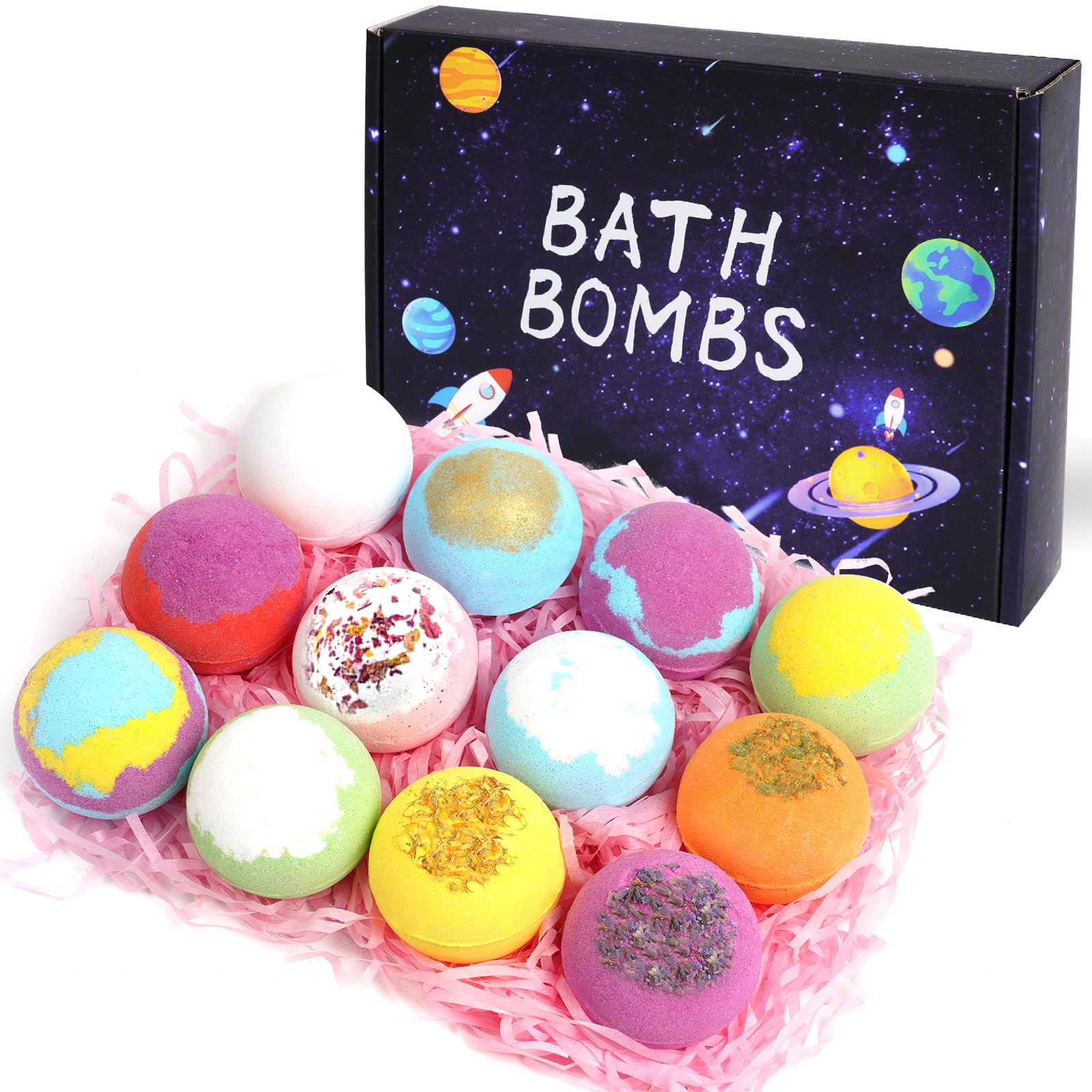 LOPHE Bombe da Bagno, 12 Pezzi Bomba da Bagno Set Bombe da Doccia Naturali e Biologiche, Bombe Bagno Profumate Bath Bomb Gift Set, Regalo Natale/Compleanno/Relax Donna, Mamma