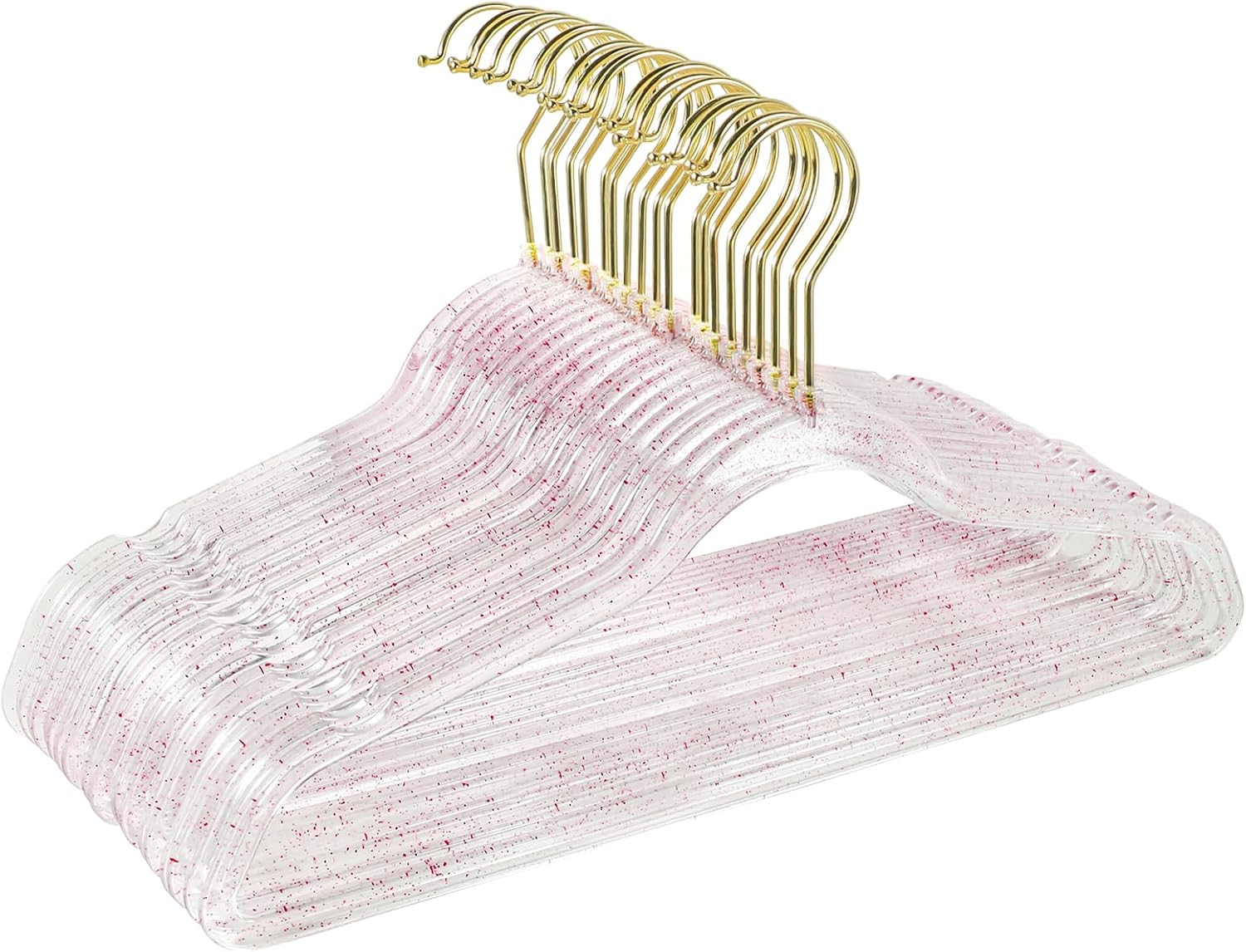 Clear Plastic Hangers - 20 Pack Non-Slip Coat and Clothes Hangers with Bling Glitter for Weddings - Lightweight and Space Saving Closet Organization (Gold Glitter)