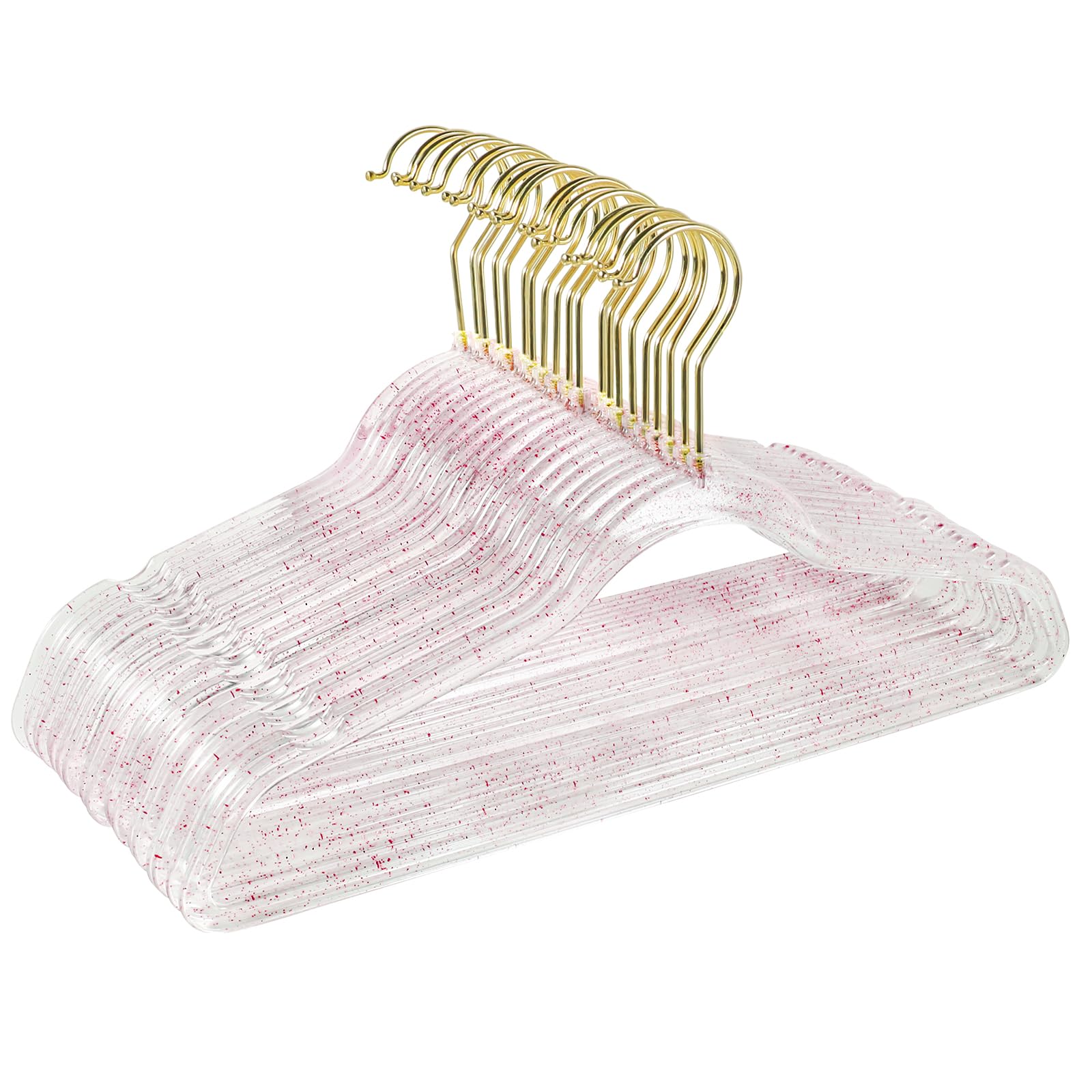 Clear Plastic Hangers 20 Pack - Non-Slip Coat and Clothes Hangers with Bling Glitter for Weddings - Lightweight and Space Saving Hangers for Closet Organization (Red Glitter)