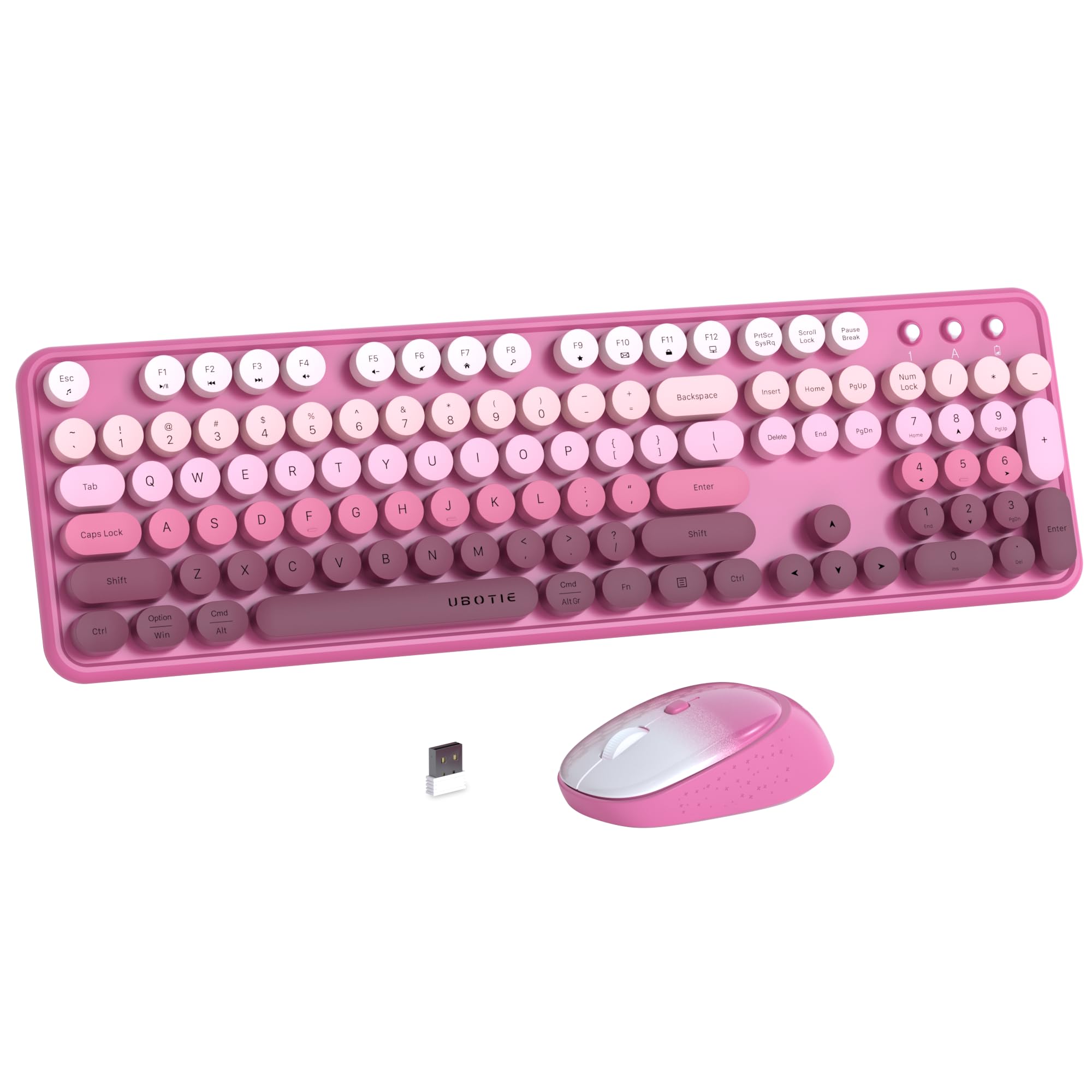 UBOTIE Colorful Computer Wireless Keyboards Mouse Combos, Typewriter Flexible Keys Office Full-Sized Keyboard, 2.4GHz Dropout-Free Connection and