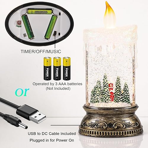 Miniatura 2 de Vela de globo de nieve de Navidad con temporizador y música, escena de cabina nevada, linterna de nieve con forma de vela brillante, linterna de