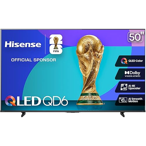 Hisense 50" Class QD6 Series (50QD6QF, 2025 Model) QLED 4K UHD Smart Fire TV, Voice Remote with Alexa, Dolby Vision, Dolby Atmos, Motion Rate 120, HDR 10+, Game Mode Plus, MEMC, VRR, ALLM
