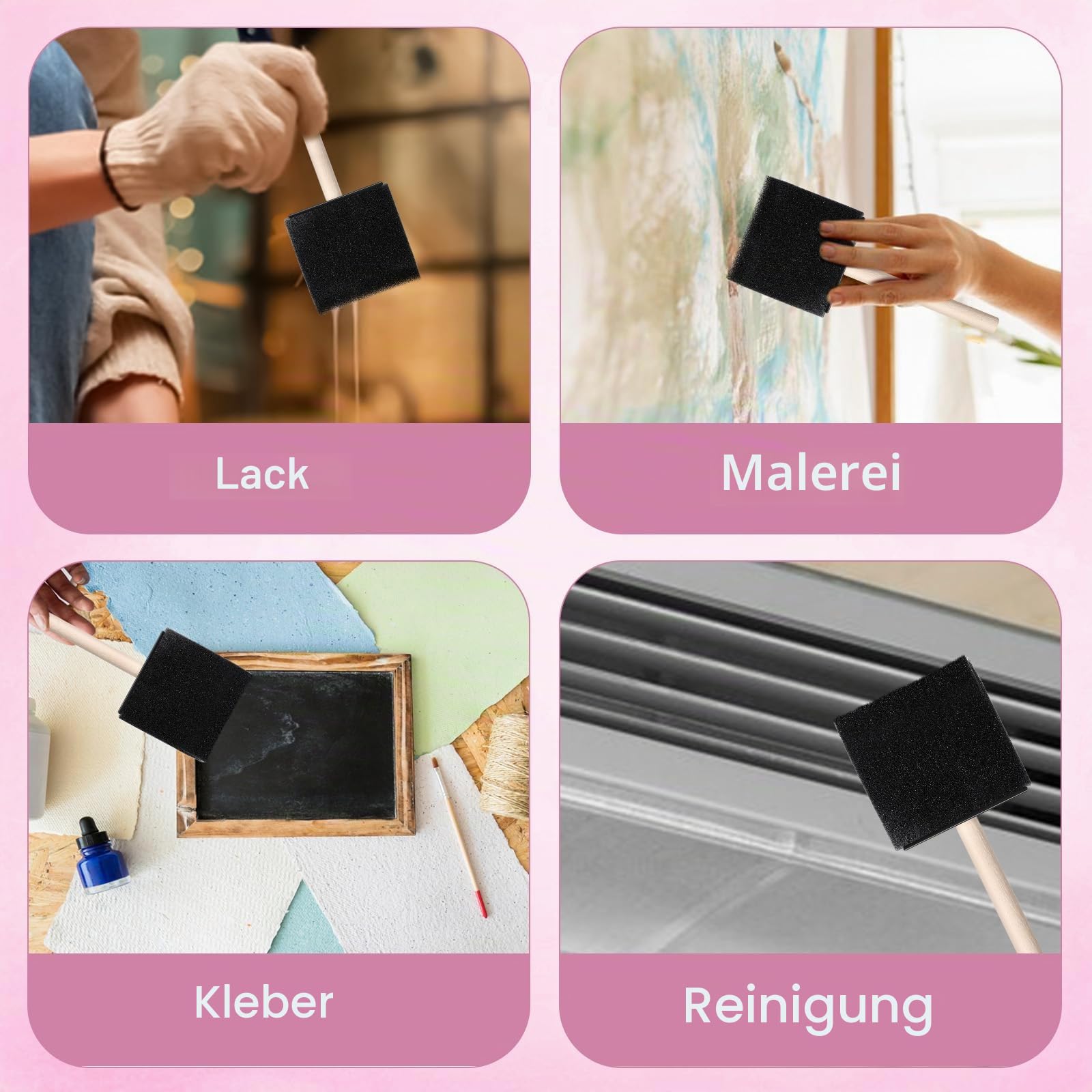 5 Stück Schaumstoff Pinsel, Schwammpinsel Schaumstoffpinsel Set 3 Zoll Waschbare, Hartholz Griffe Schaum Pinsel Malerei für Malerei, Zeichnen, Finishing Handwerk Färbung