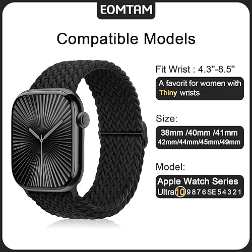 Miniatura 3 de 5 Pack de Correas Elásticas Trenzadas Compatibles con Apple Watch para Hombres y Mujeres 38mm 40mm 41mm 42mm 44mm 45mm 46mm 49mm, Correas de Nylon