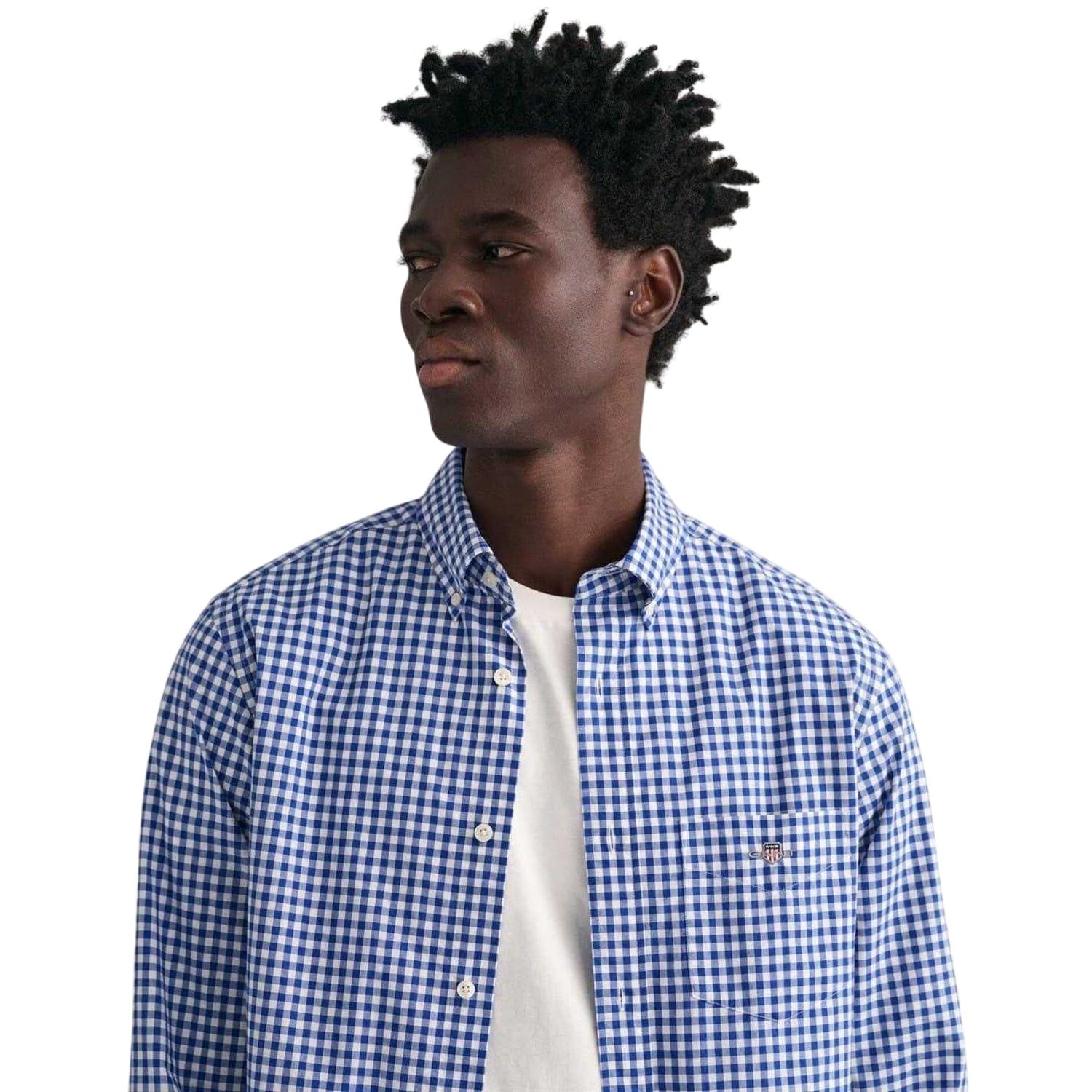 GANT Męska koszulka REG POPLIN Gingham, klasyczna koszula, niebieska (College Blue), standardowa, College Blue, S