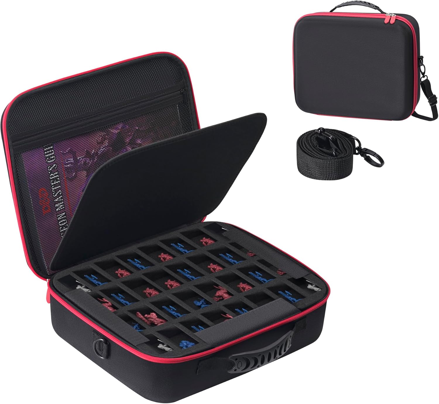 Madcat Miniature Storage Carrying Case -64 Slot Storage Case with 2 Impact-Absorbing Foam Trays For 32mm 40k, DND and More,case with Adjustable Shoulder Strap and zippered pocket. (64 Slot)