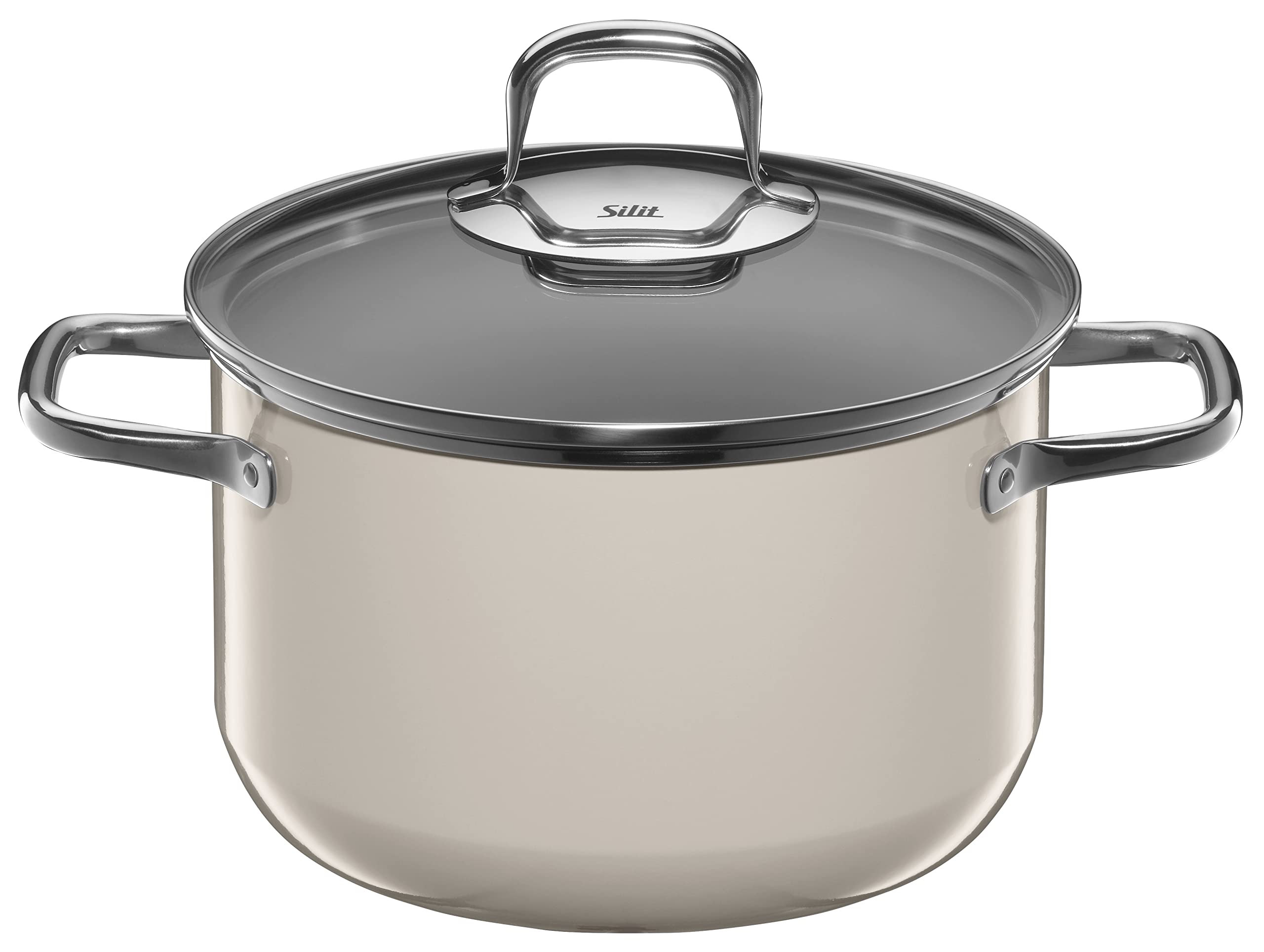 Silit Elegance Line duży garnek do gotowania, 20 cm, szklana pokrywka, garnek do mięsa, indukcja 3,7 l, ceramika funkcyjna Silargan, makadamia