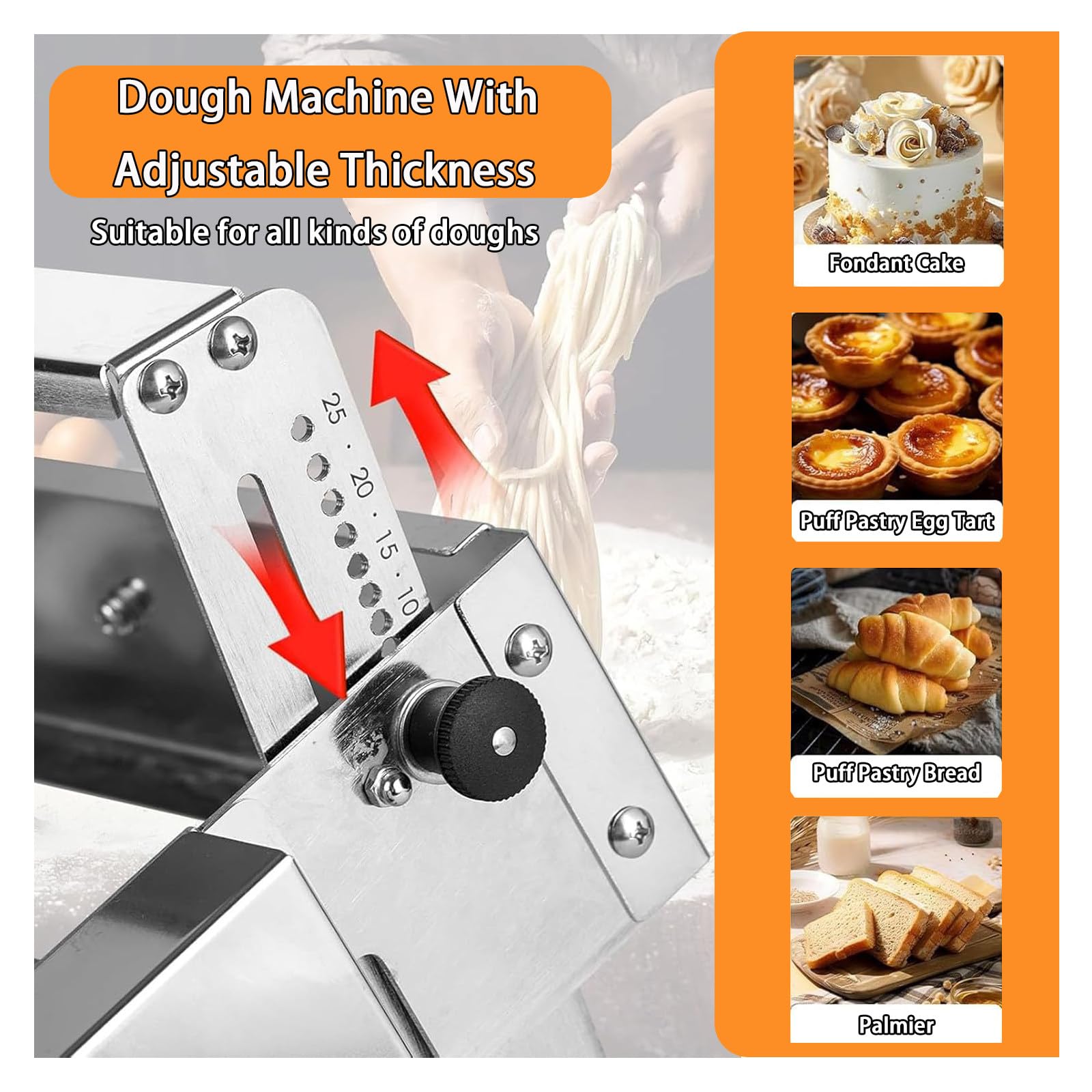 Sfogliatrice Professionale a Rulli Pizza, Sfogliatrice per Pasticceria, Macchina Pasta Fresca, Acciaio Inox + PE, per Panetterie Commerciali e Domestiche TYPE300