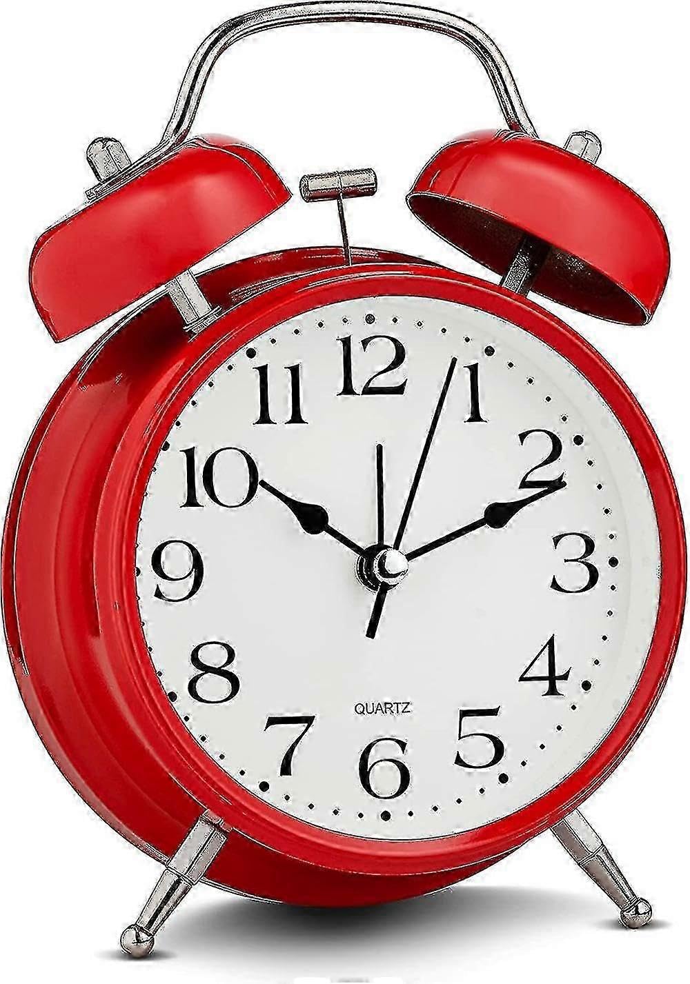 JOYHAPPST Red Analog Alarm Clock Extra Loud Twin Bells Retro White Silent Non-ticking Quartz Battery Operated With Backlight, Decorative Bedside Table Desk