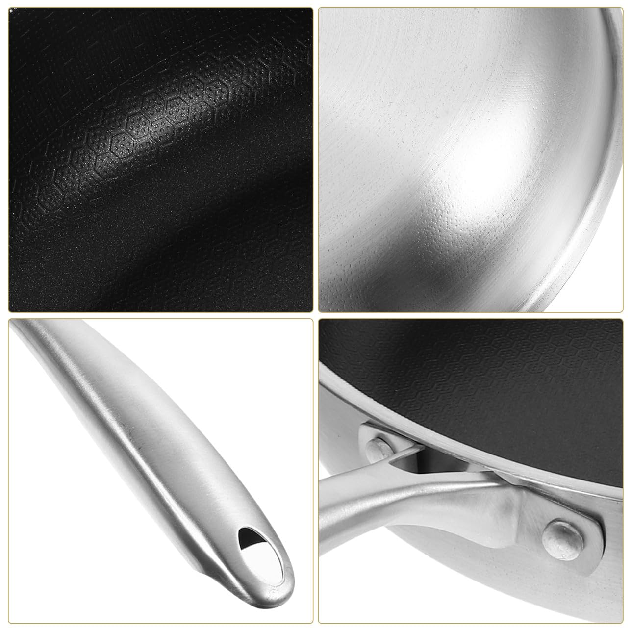 Lurrose Padella in Acciaio Inossidabile 30 CM a Nido d'Ape Manico Leggero e Resistente per Friggere Uova e Bistecche su Piano Cottura a Induzione