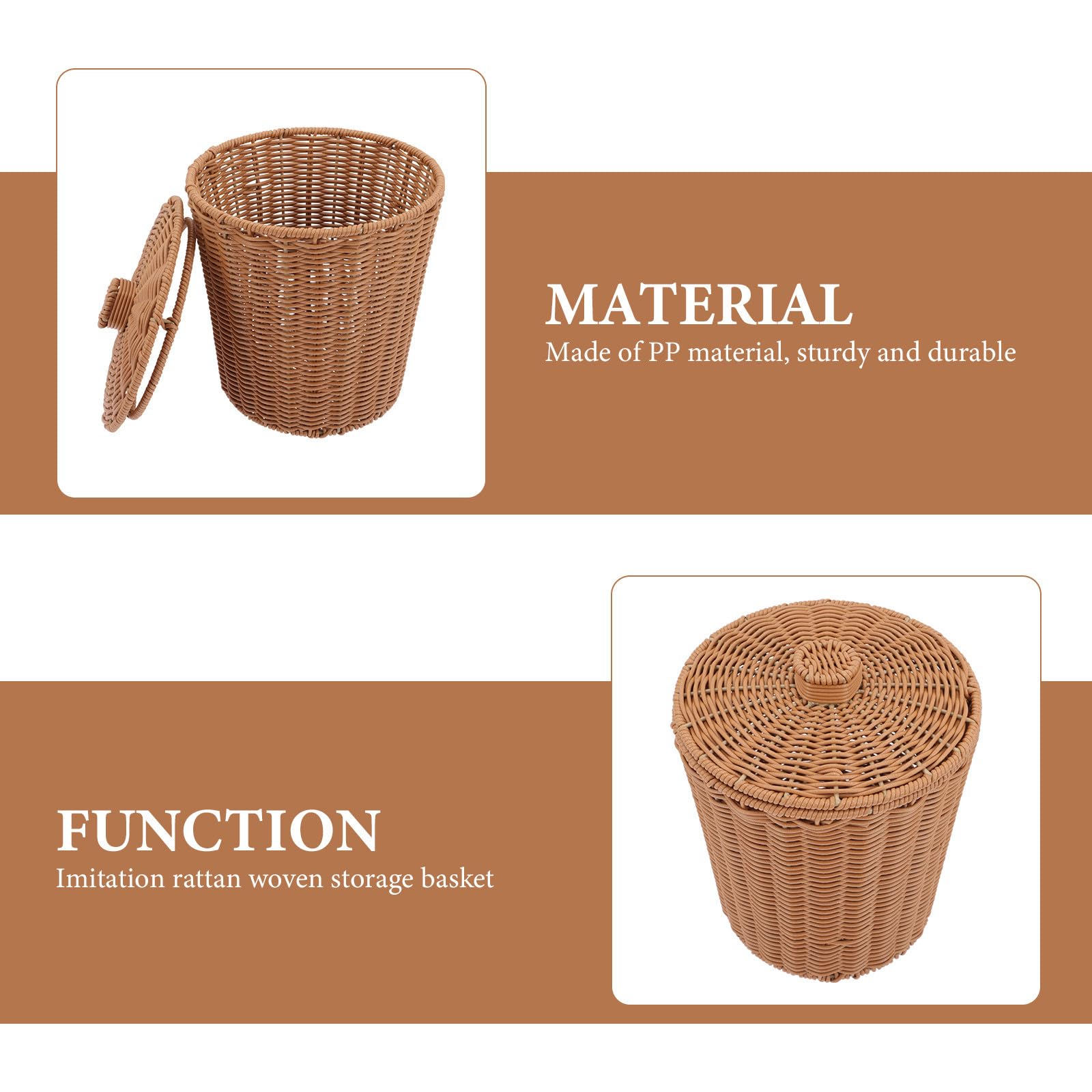 Pp Cesto Portaoggetti con Coperchio Marrone per Casa e Ufficio | Organizzazione Pratica, Contenitore Multifunzione, Stile Intrecciato, Formato Xh22-020 Grande, Accessorio Incluso