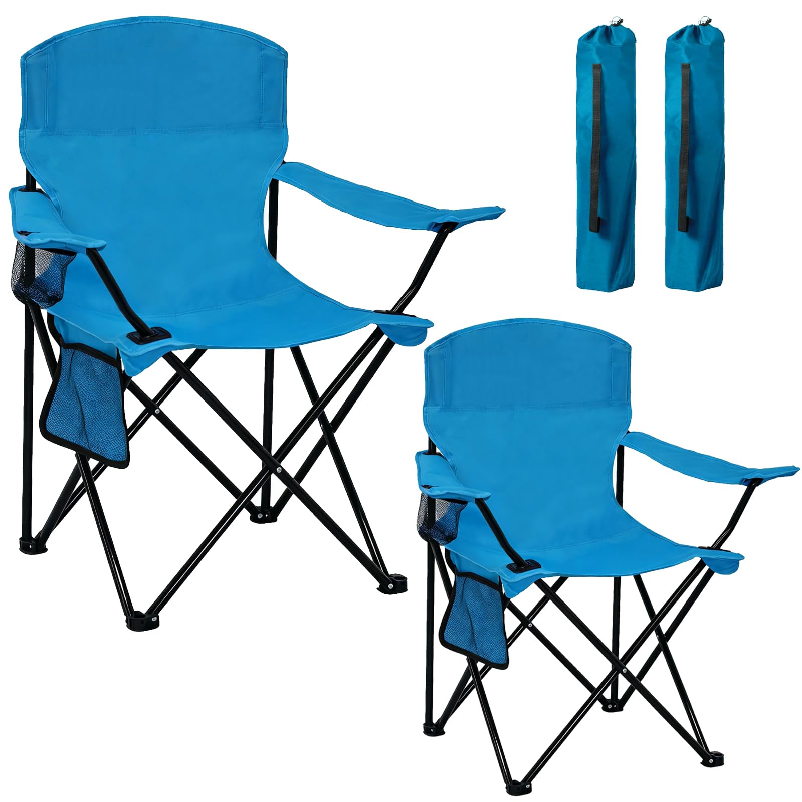 Camping Chair 2 Pack Portable Folding Chair, Supports 300lbs, Light Blue