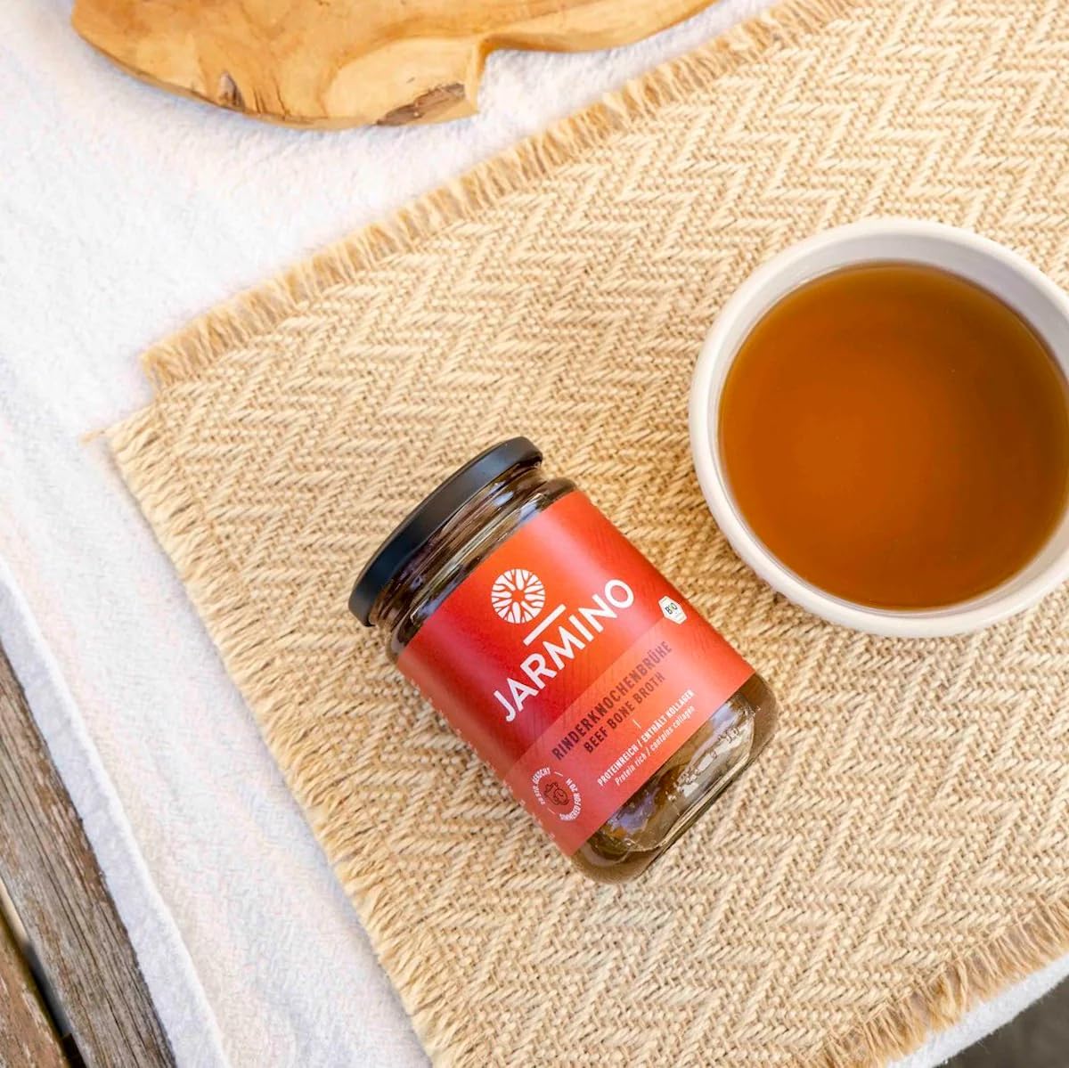 BONE BROTH caldo de hueso de carne ecológico en tarros / ganado alimentado con hierba / colágeno y ácido hialurónico naturales / caldo de hueso (4 x 350 ml)