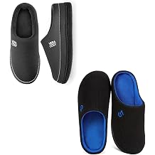 VeraCosy Mens Set of 2 Pairs - Two-Tone House Slippers Size 10.5, Blue - Cozy Knit Slipper for Indoor Outdoor Size 11-12, Grey