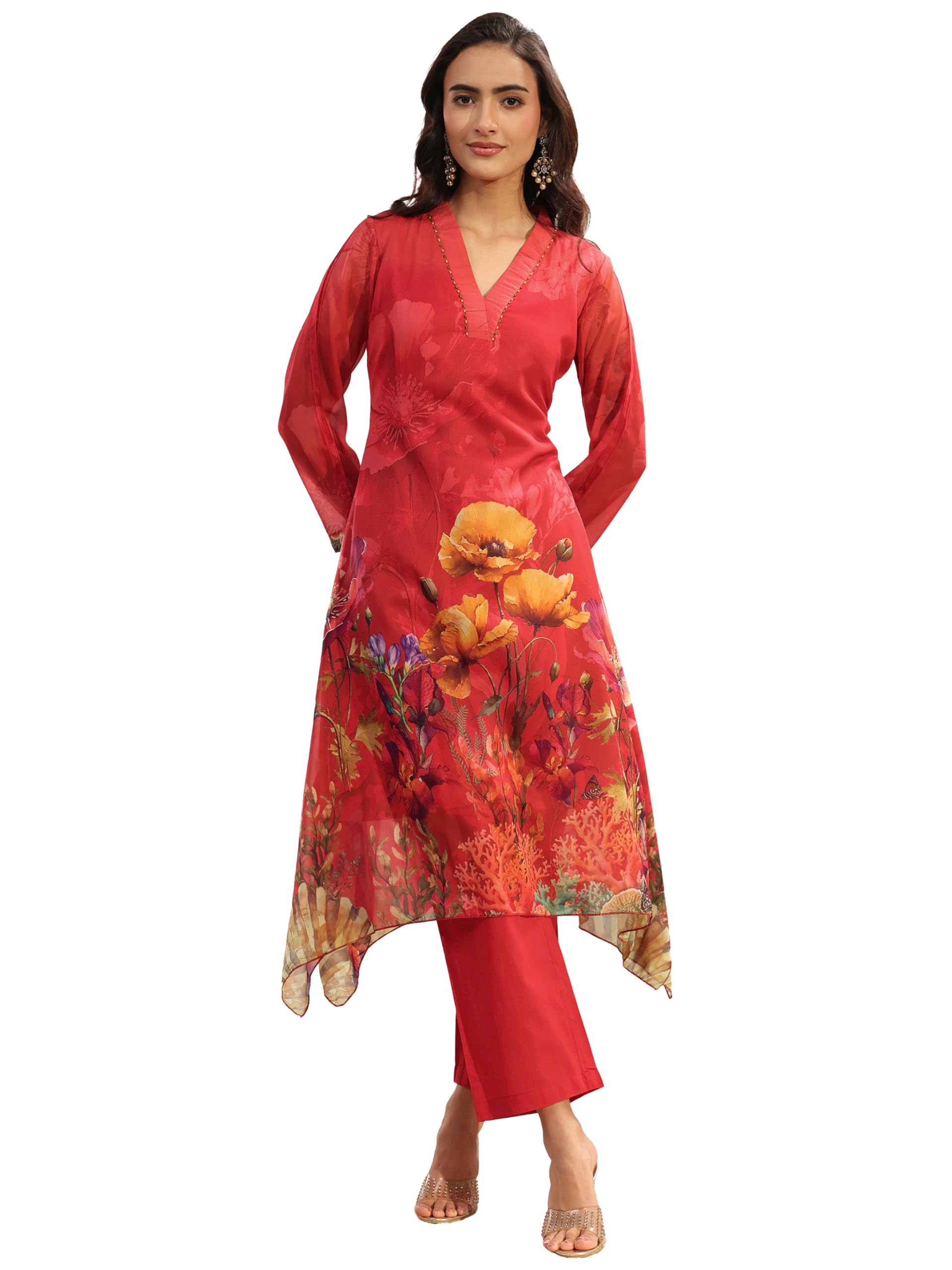 libas Printed Chiffon A Line Kurta With Trousers | daily wear suit-picture-55