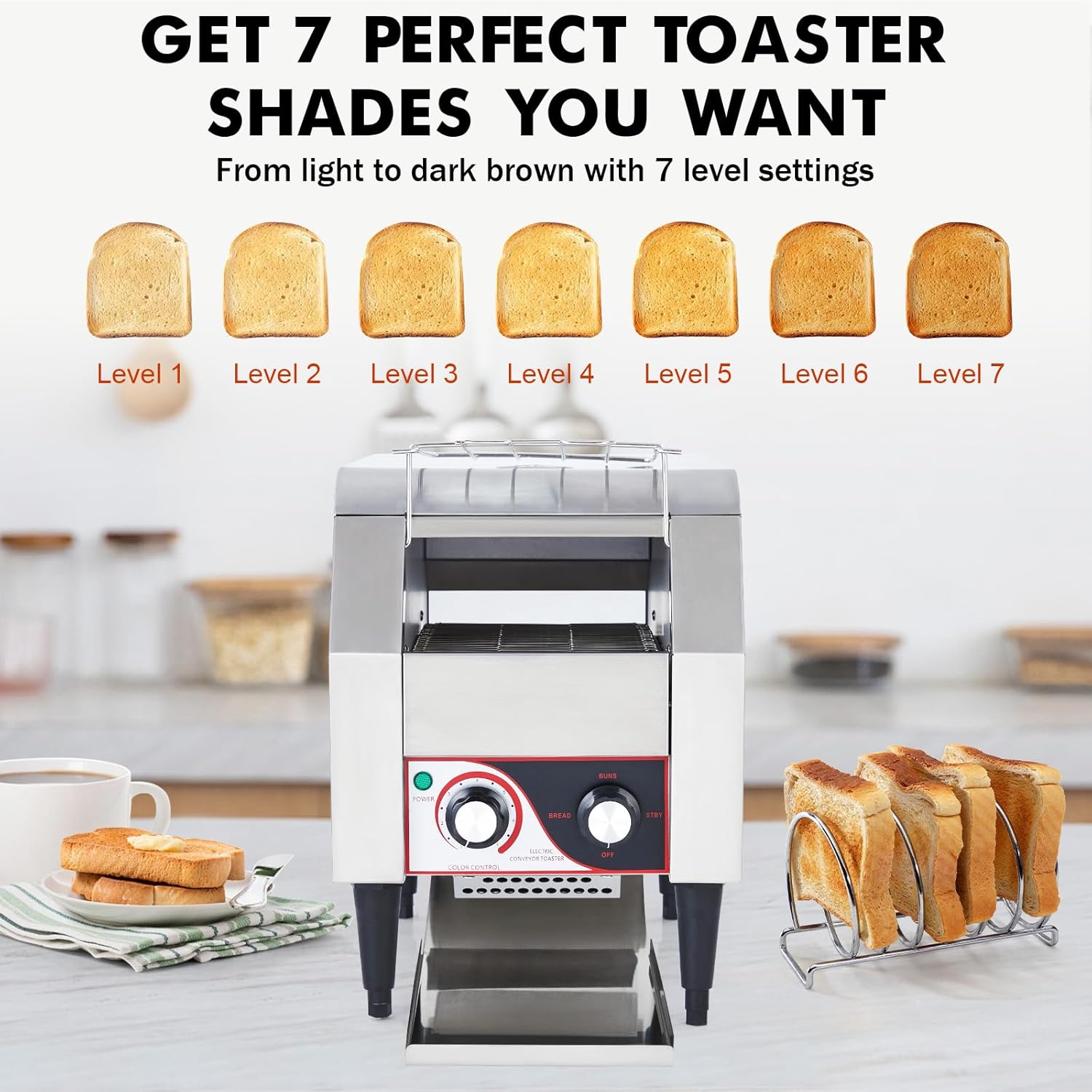 GarveeHome Commercial Toaster Conveyor 150 Slices/H Heavy Duty Industrial Conveyor Toaster Stainless Steel Electric Oven with Dual Heating Tube 7-speed Adjustments for Croissant Bakery Cafe Bagel